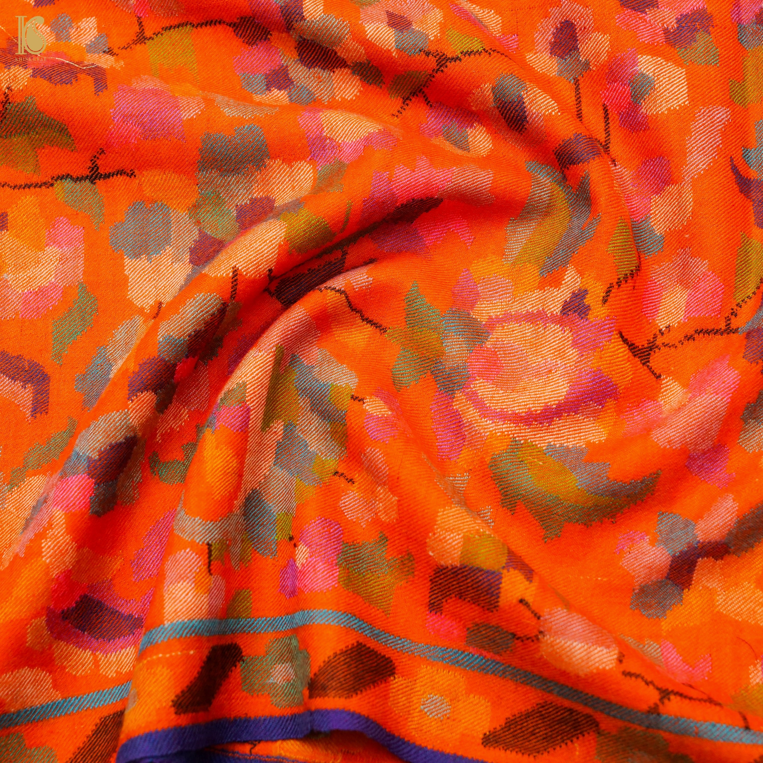 Persimmon Orange Pure Pashmina Handwoven Kani Embriodery Kashmiri Floral Shawl - Khinkhwab
