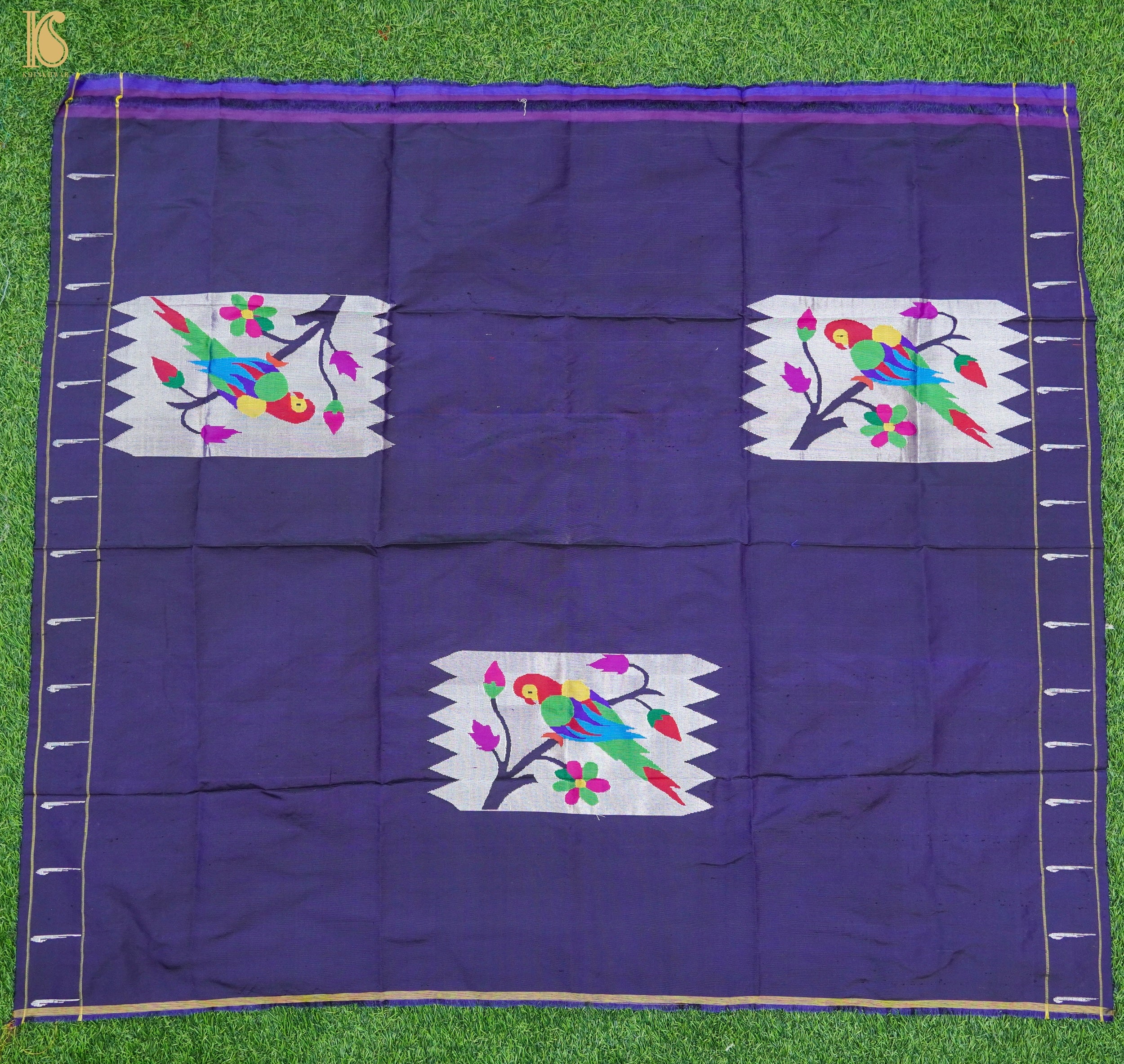 Minsk Blue Pure Silk Paithani Handwoven Meenakari Parrot Blouse Piece - Khinkhwab