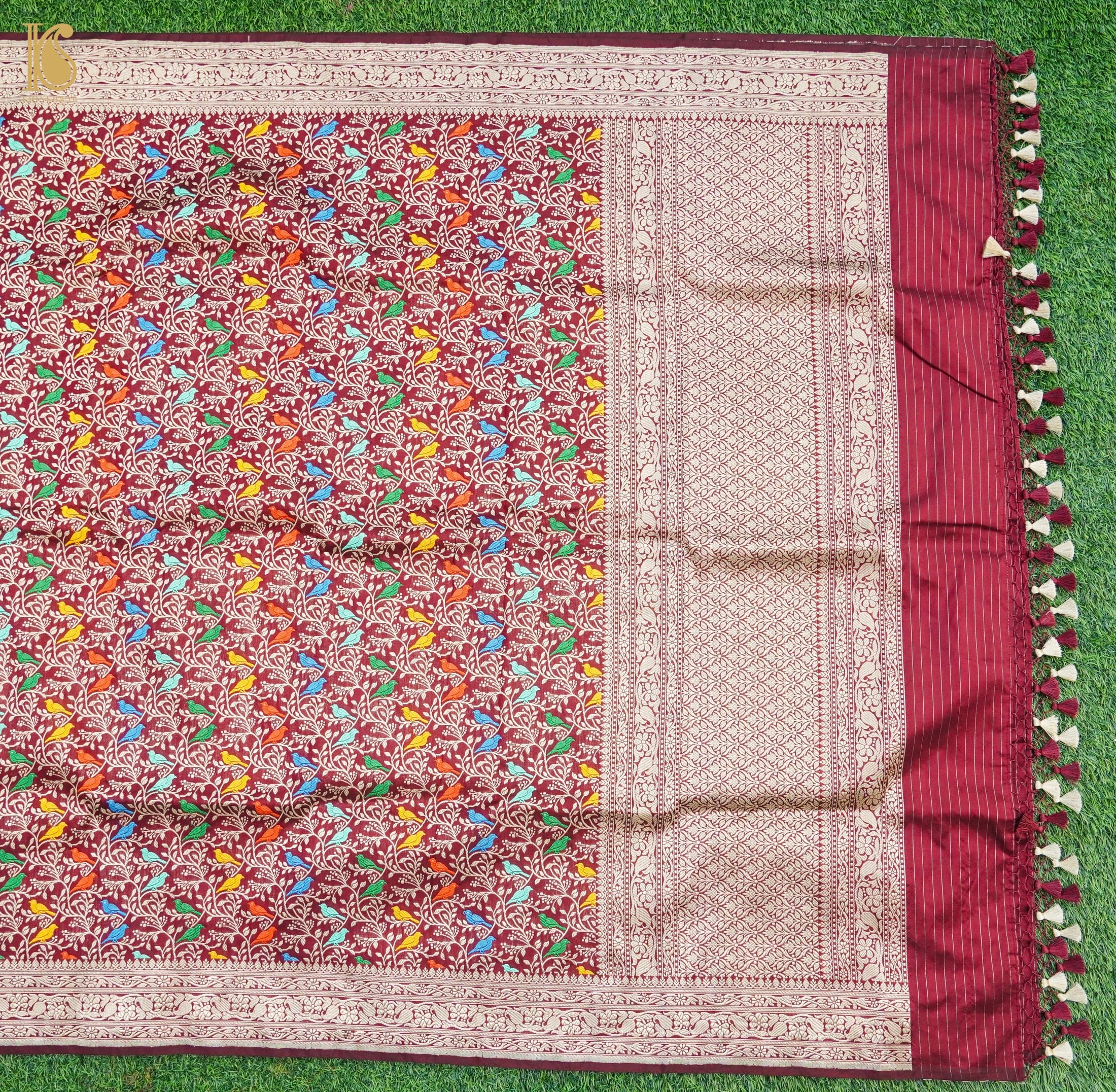 Mandy Red Handloom Pure Katan Silk Pink Banarasi Bird Dupatta - Khinkhwab