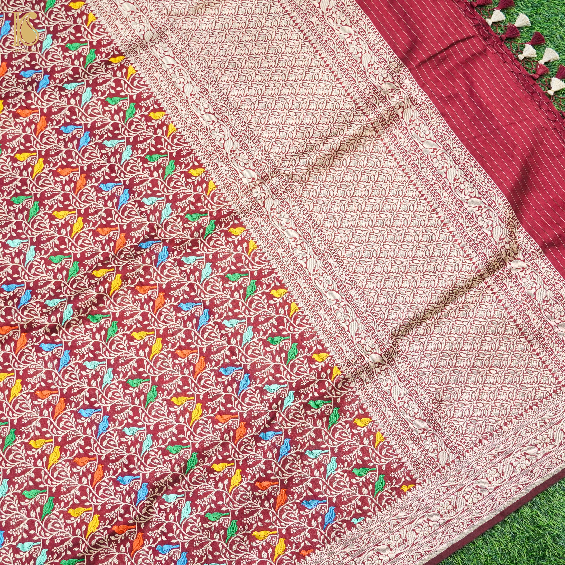 Handloom Pure Katan Silk Banarasi Meenakari Chidiya Dupatta - Colors - Khinkhwab