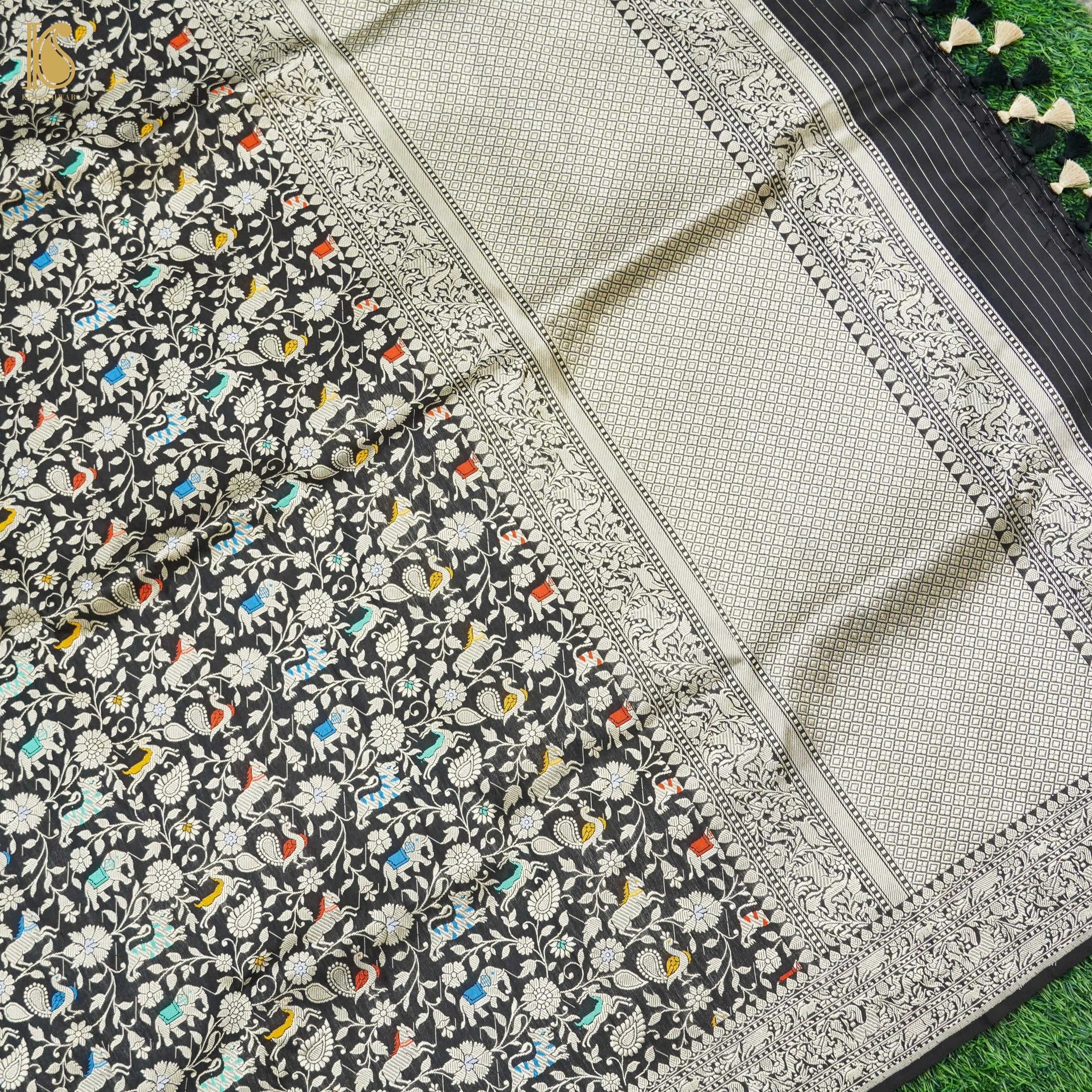 Handloom Pure Katan Silk Banarasi Shikargah Dupatta - Colors - Khinkhwab