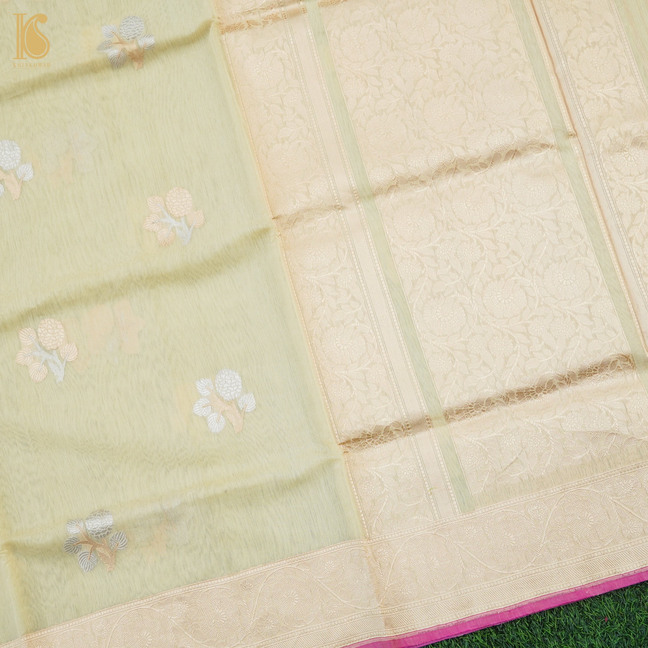 Heathered Gray Pure Cotton Handloom Banarasi Jamdani Saree - Khinkhwab