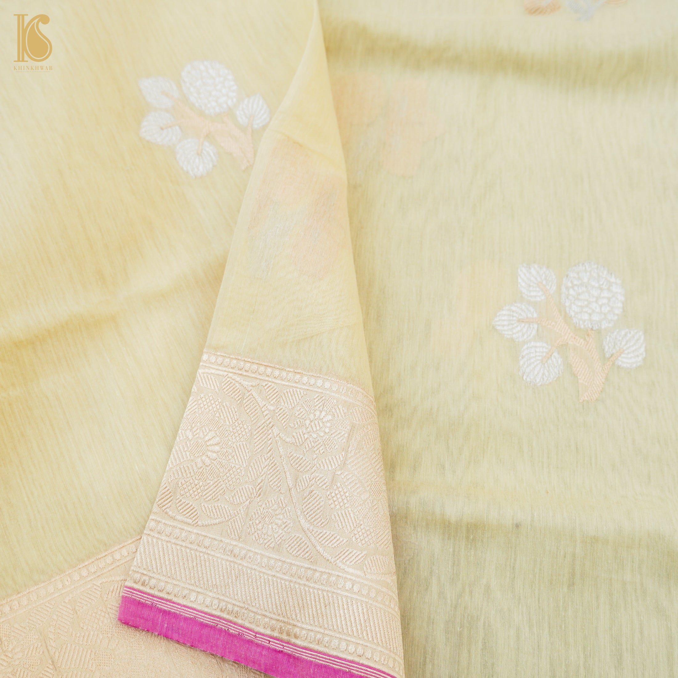 Heathered Gray Pure Cotton Handloom Banarasi Jamdani Saree - Khinkhwab