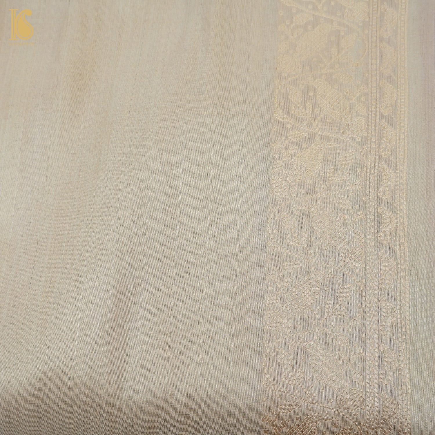Gold Handloom Pure Tissue White Banarasi Bird Saree - Khinkhwab