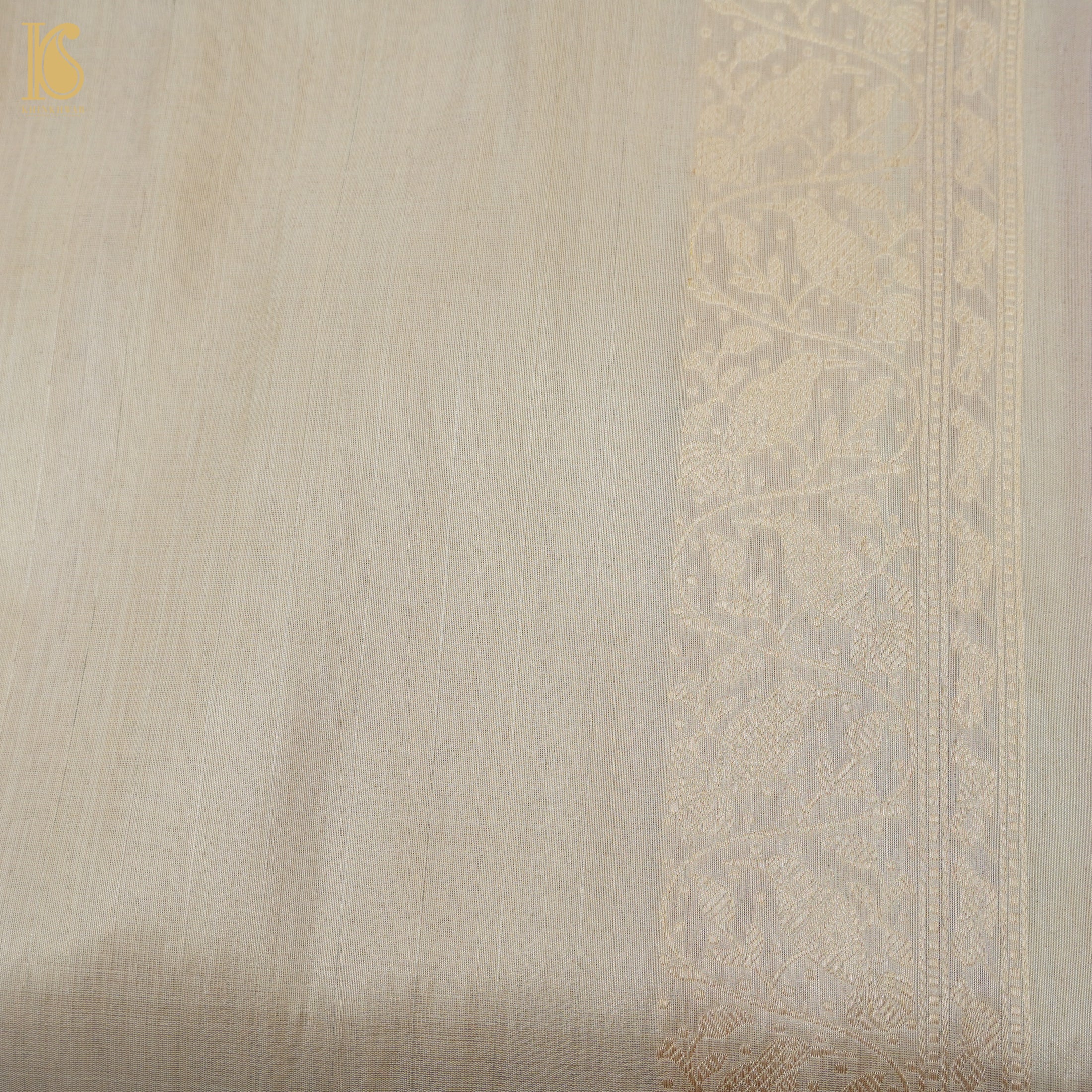 Gold Handloom Pure Tissue White Banarasi Bird Saree - Khinkhwab