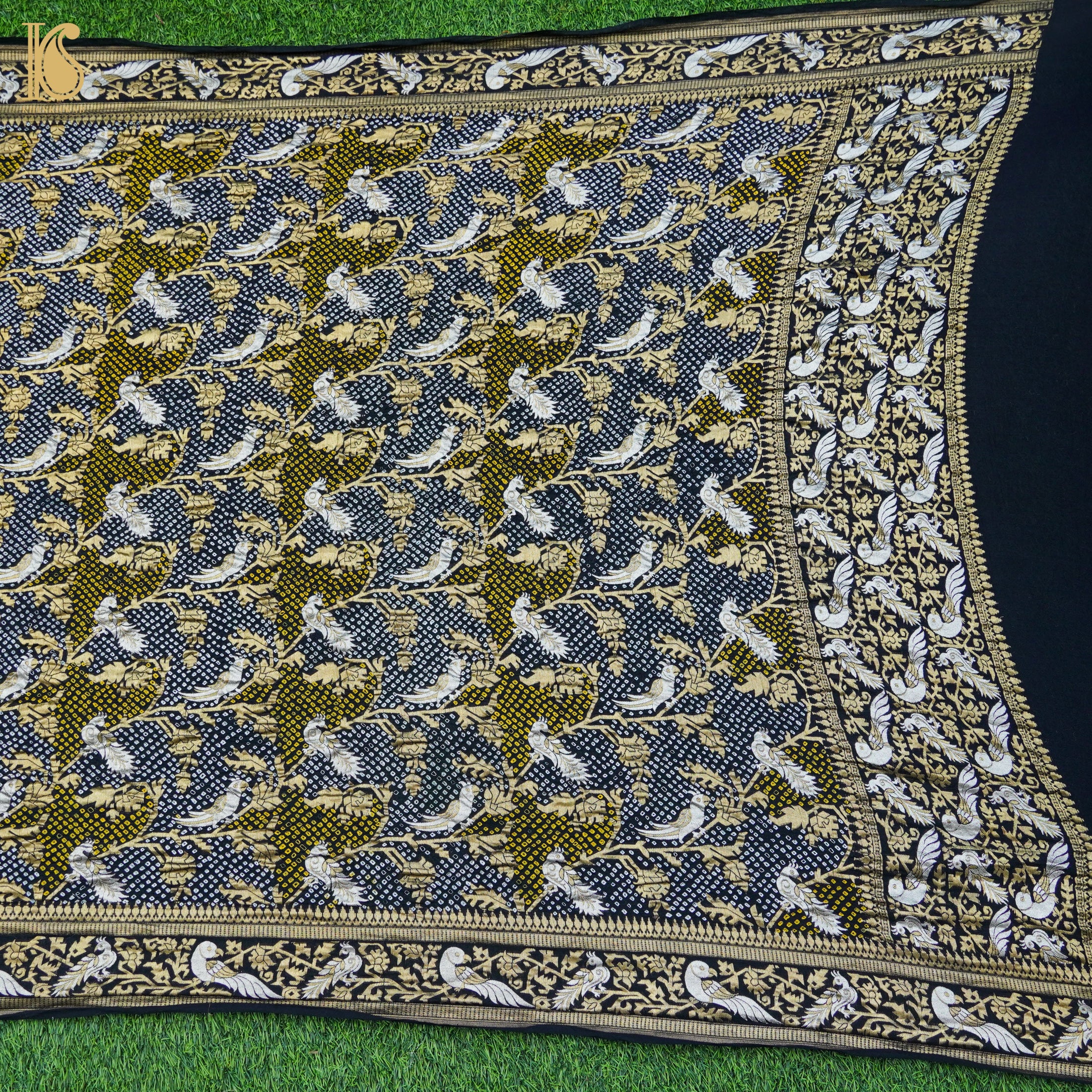 Black Georgette Handloom Bandhani Banarasi Birds Dupatta - Khinkhwab