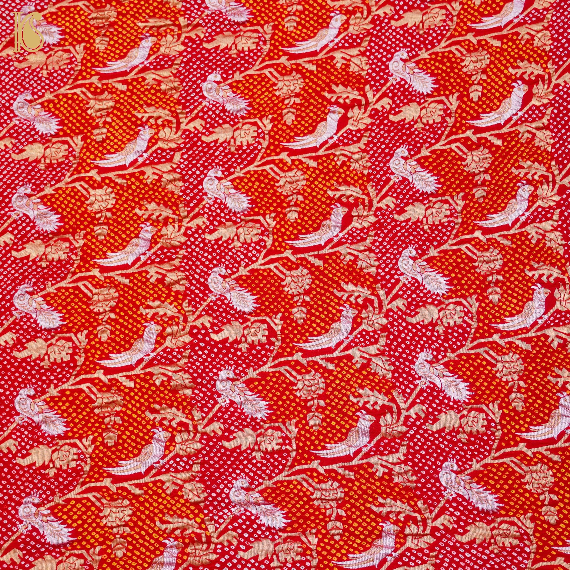 Guardsman Red Georgette Handloom Bandhani Banarasi Birds Dupatta - Khinkhwab
