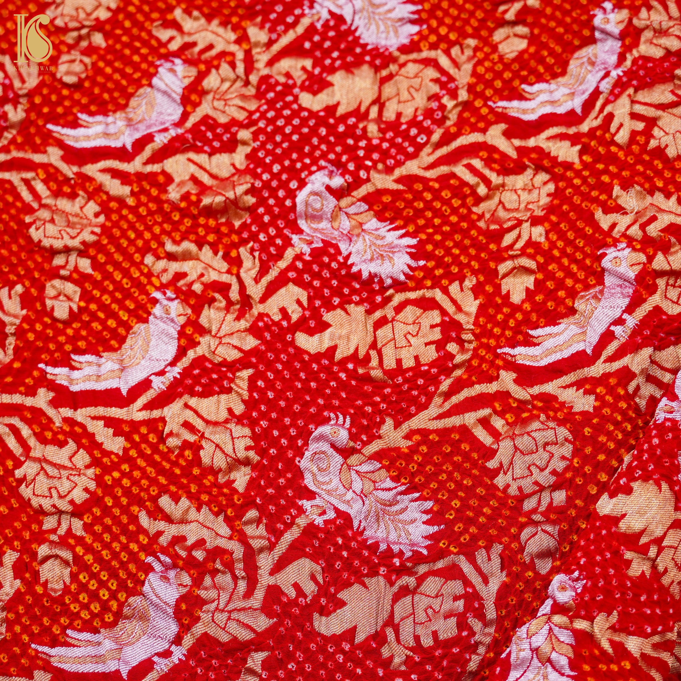 Guardsman Red Georgette Handloom Bandhani Banarasi Birds Dupatta - Khinkhwab