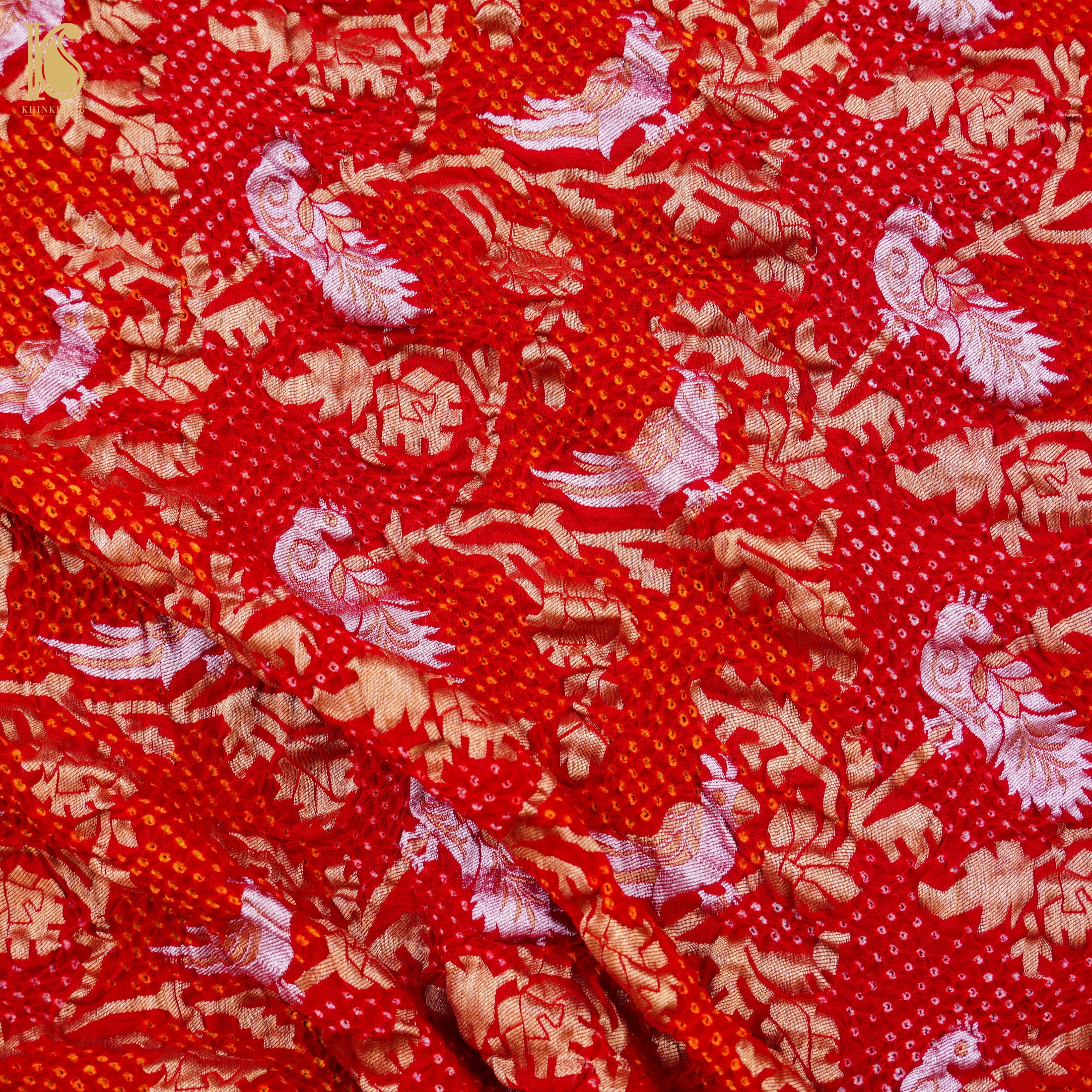 Guardsman Red Georgette Handloom Bandhani Banarasi Birds Dupatta - Khinkhwab