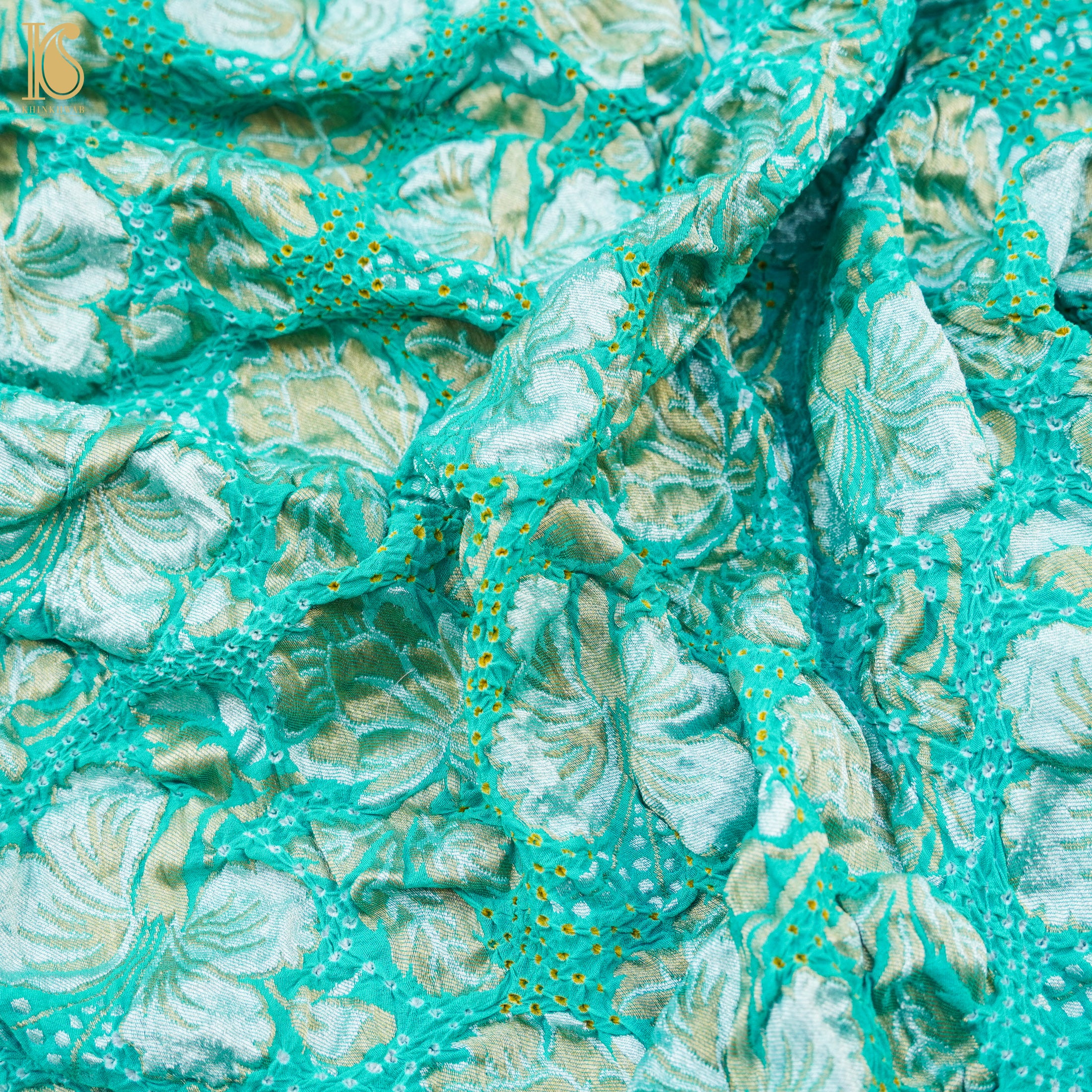 Green Georgette Handloom Bandhani Banarasi Dahlia Dupatta - Khinkhwab