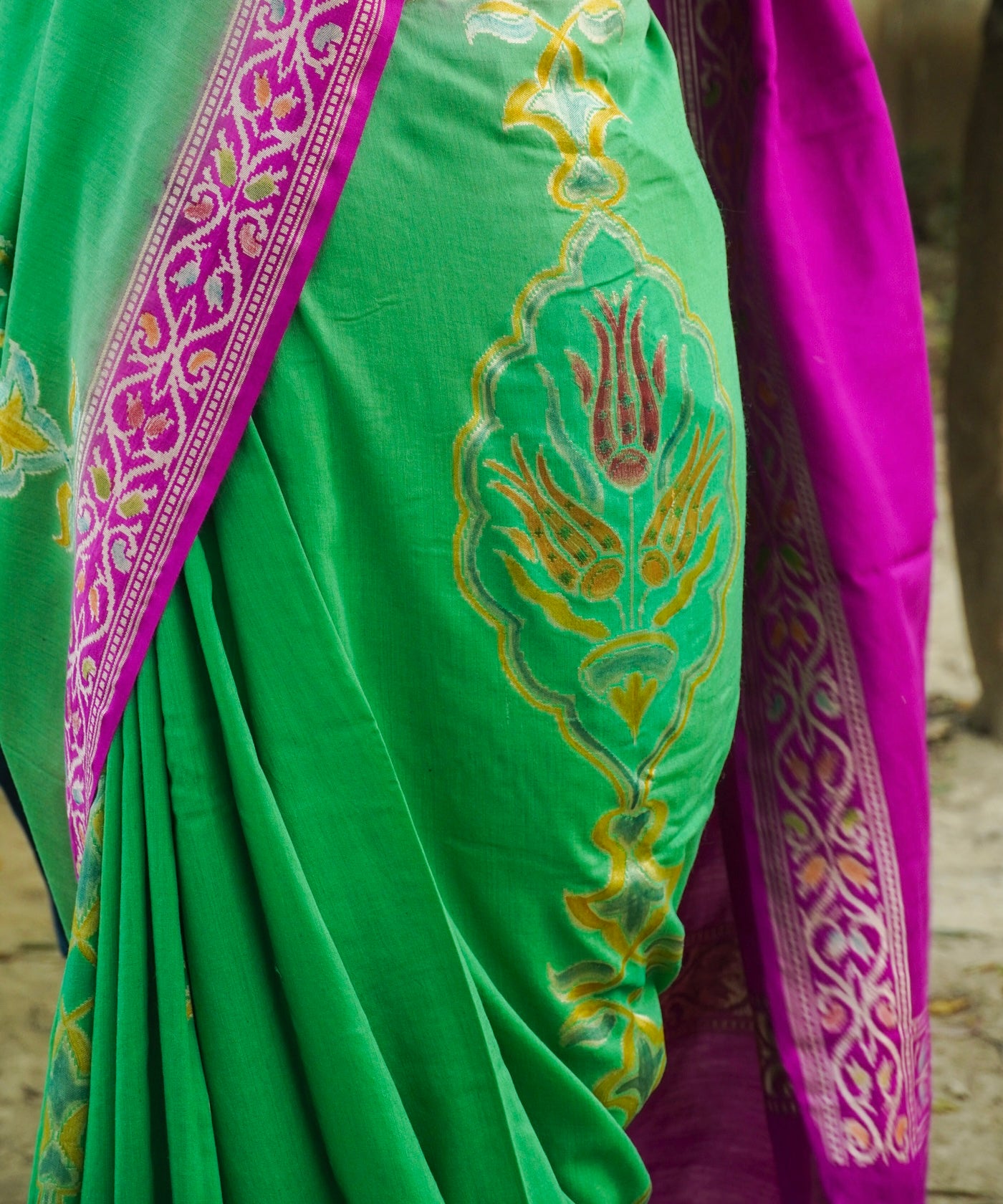 Chateau Green & Purple Pure Moonga Silk Handloom Banarasi Saree - Khinkhwab