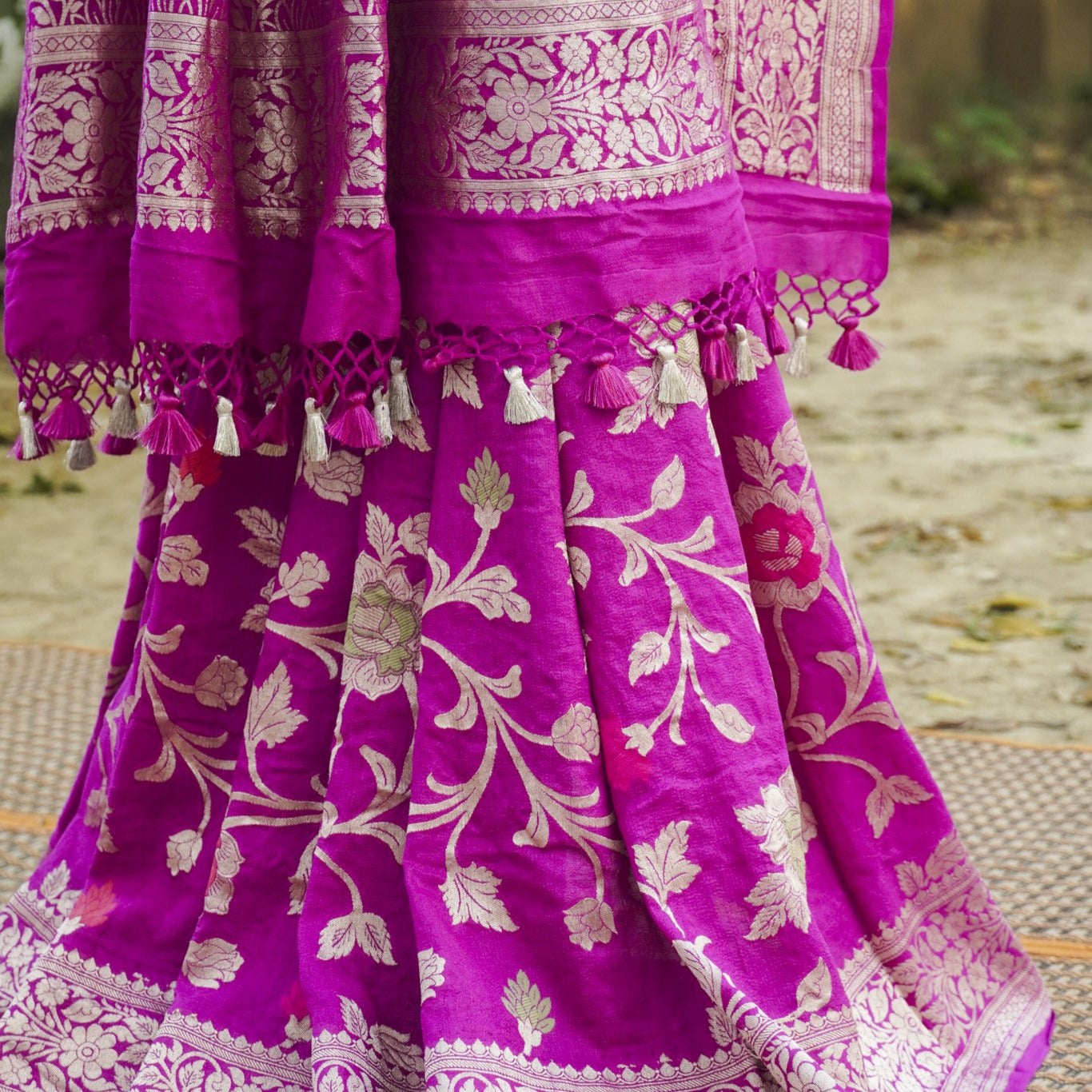 Handloom Banarasi Tussar Silk Purple Meenakari Saree - Khinkhwab