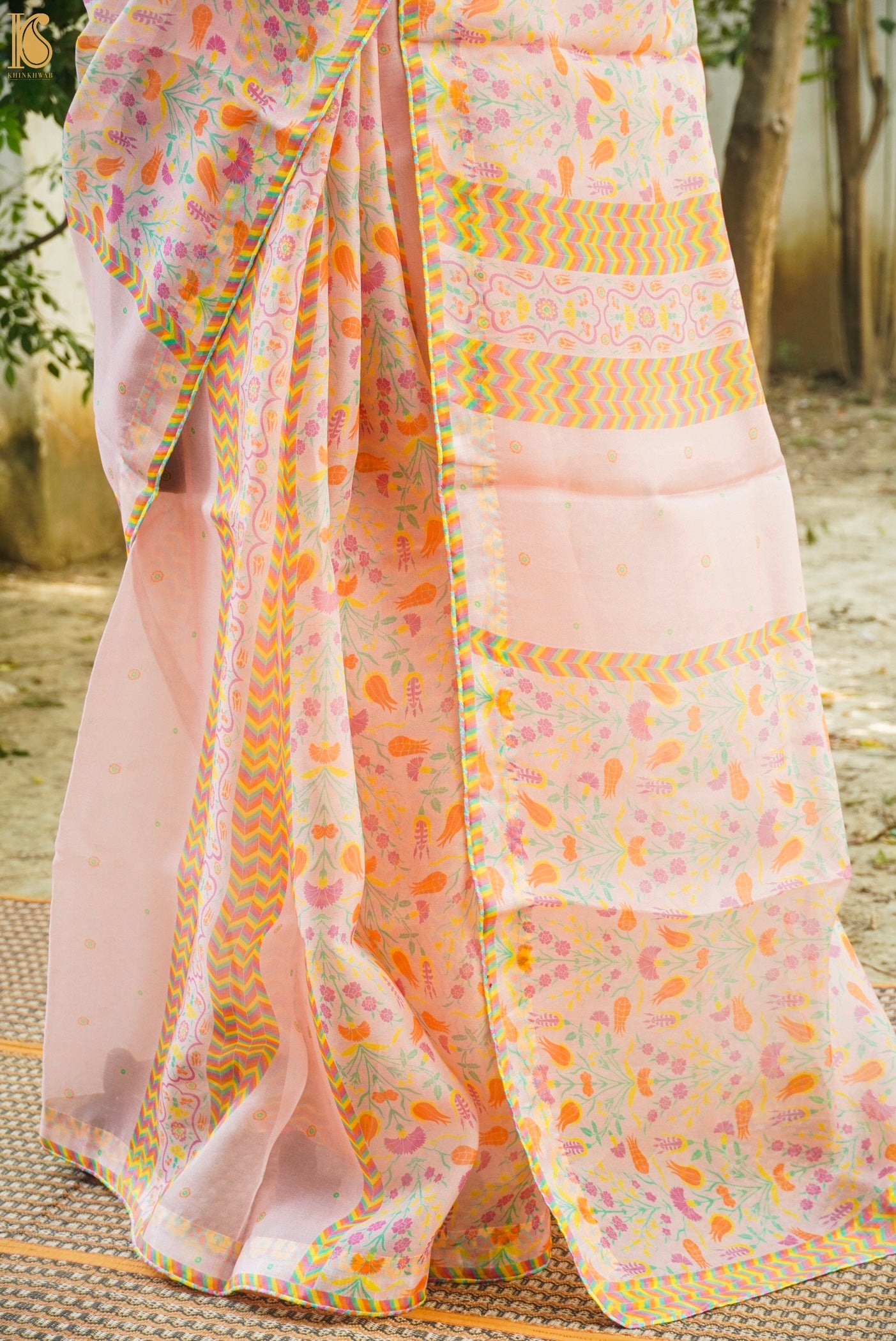 Lale - Beauty Bush Pink Pure Organza Print Saree - Khinkhwab