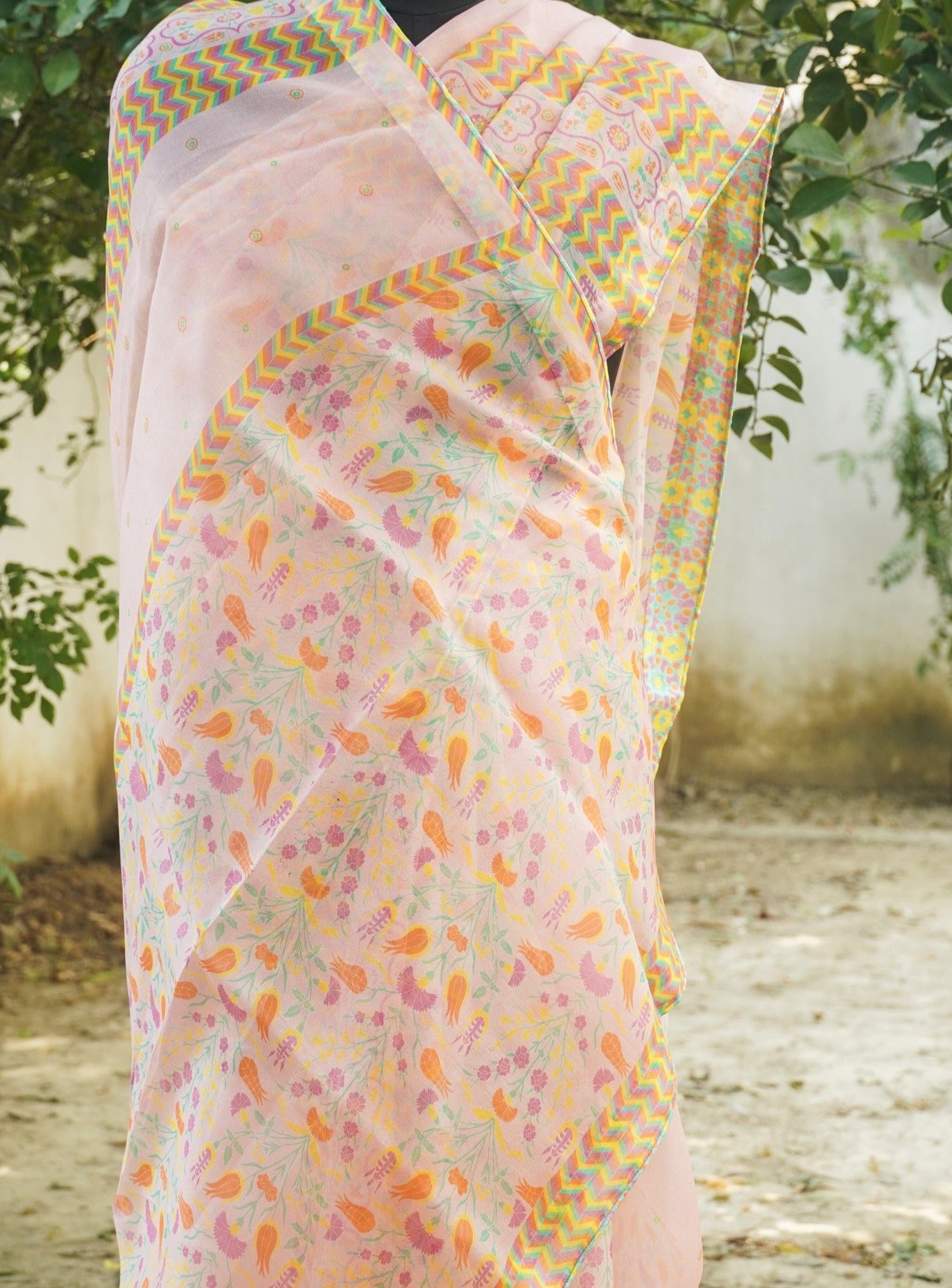 Lale - Beauty Bush Pink Pure Organza Print Saree - Khinkhwab