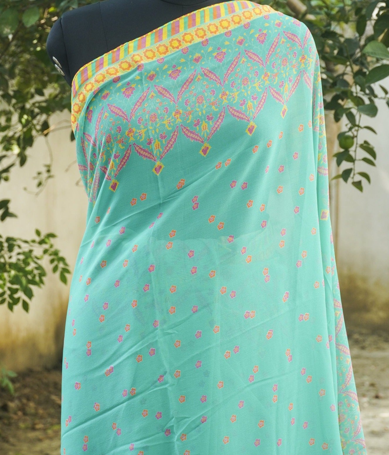 NERGİS - Blue Pure Georgette Silk Print Saree - Khinkhwab