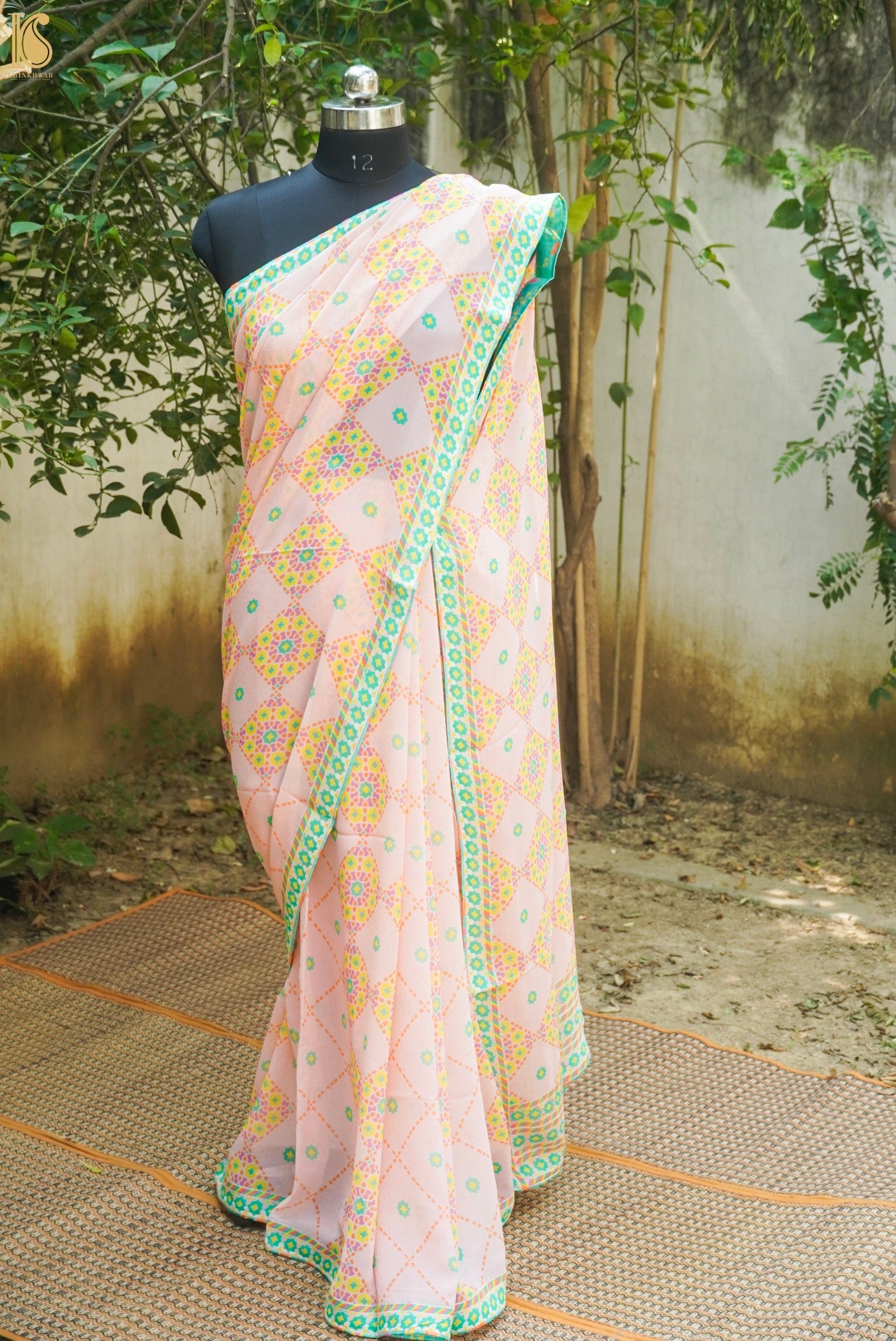 NİLÜFER - Pink Pure Georgette Silk Print Saree - Khinkhwab