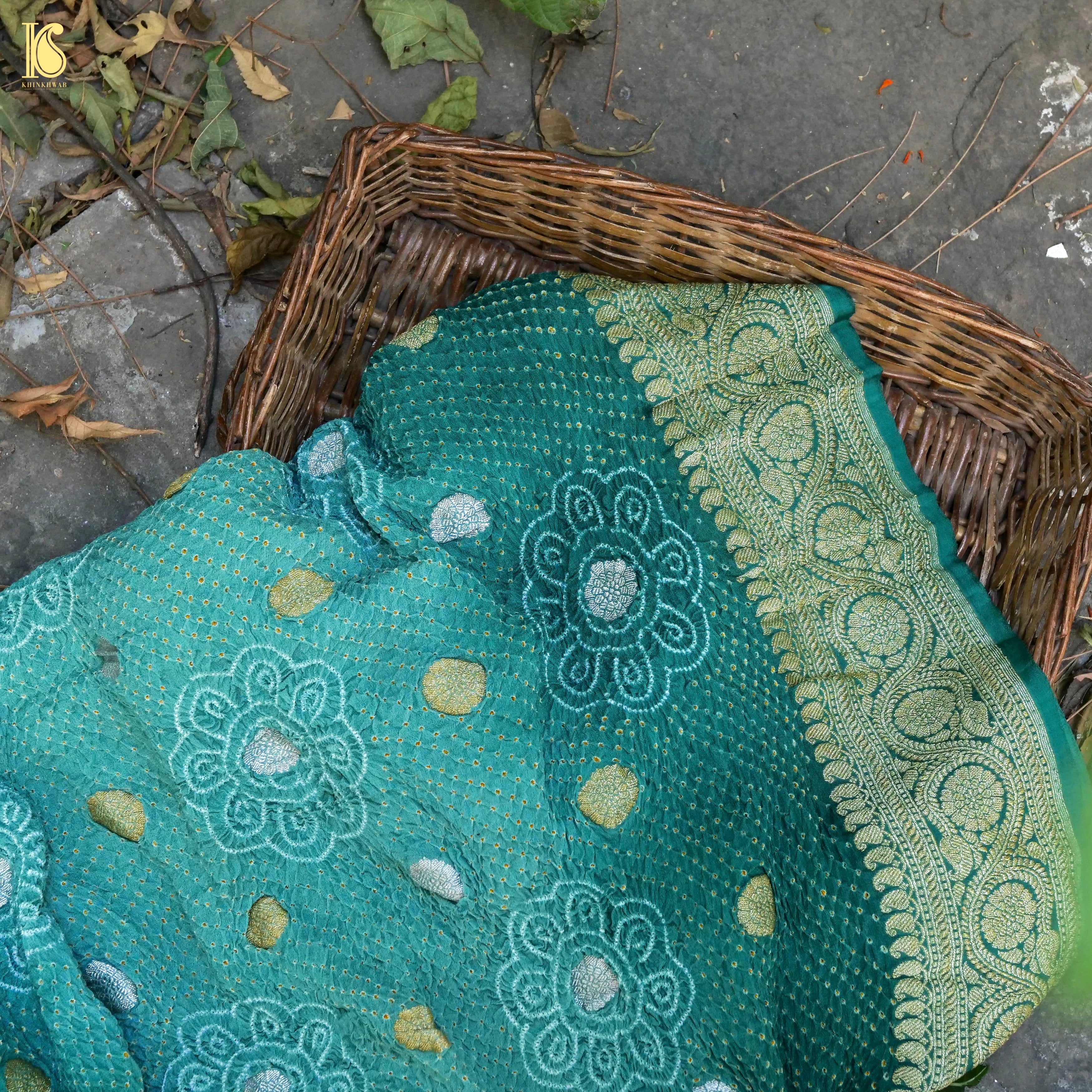 Green Banarasi Pure Georgette Bandhani Saree - Khinkhwab