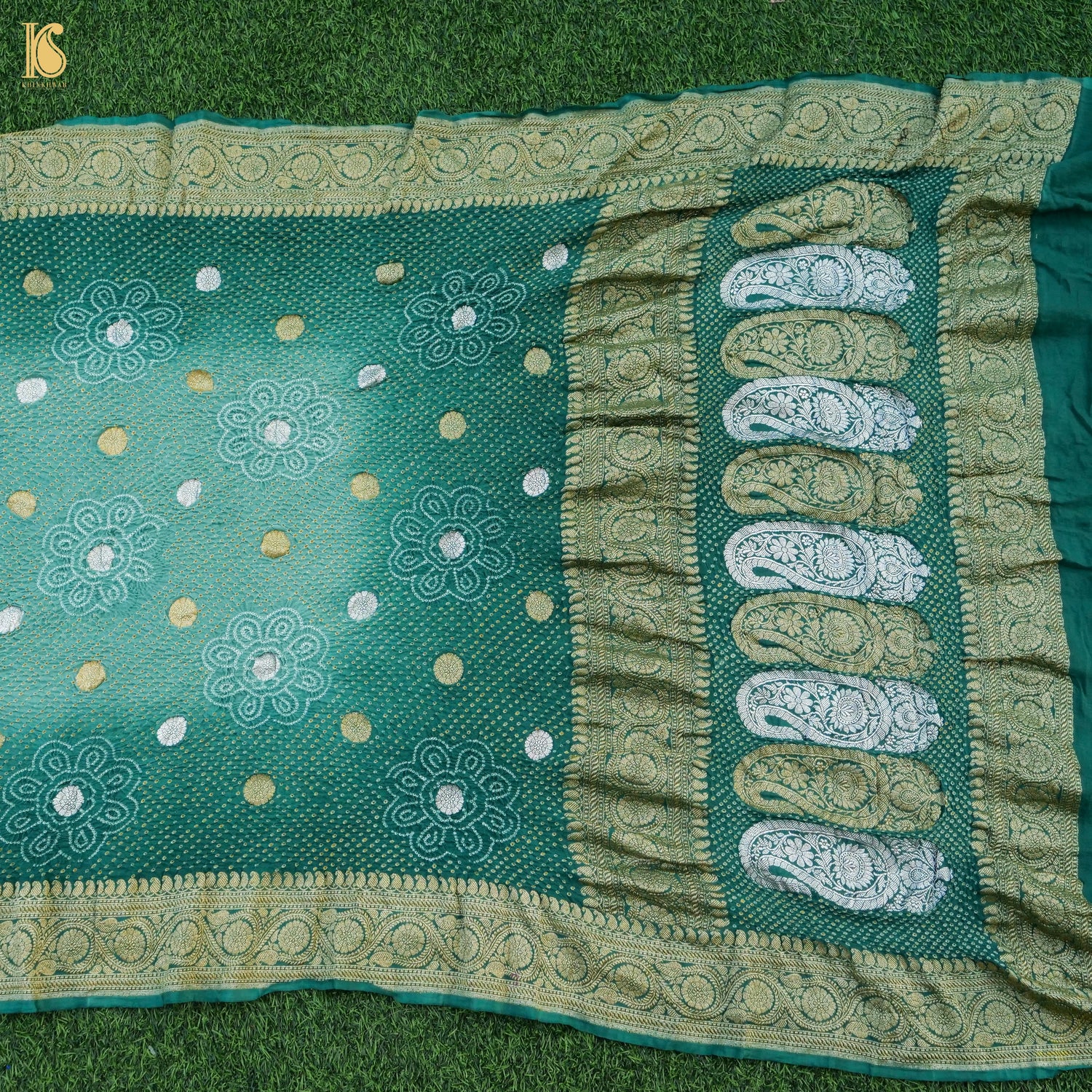 Green Banarasi Pure Georgette Bandhani Saree - Khinkhwab