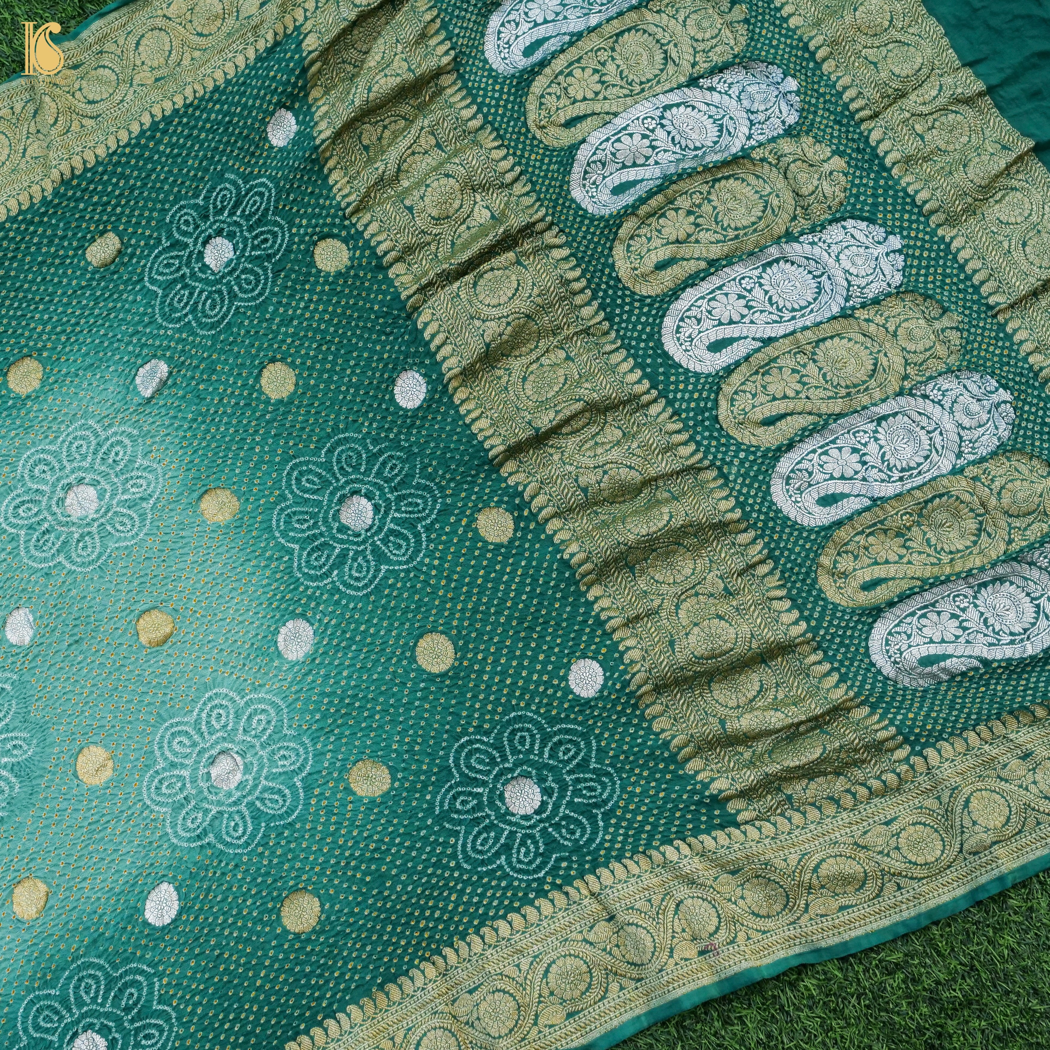 Green Banarasi Pure Georgette Bandhani Saree - Khinkhwab