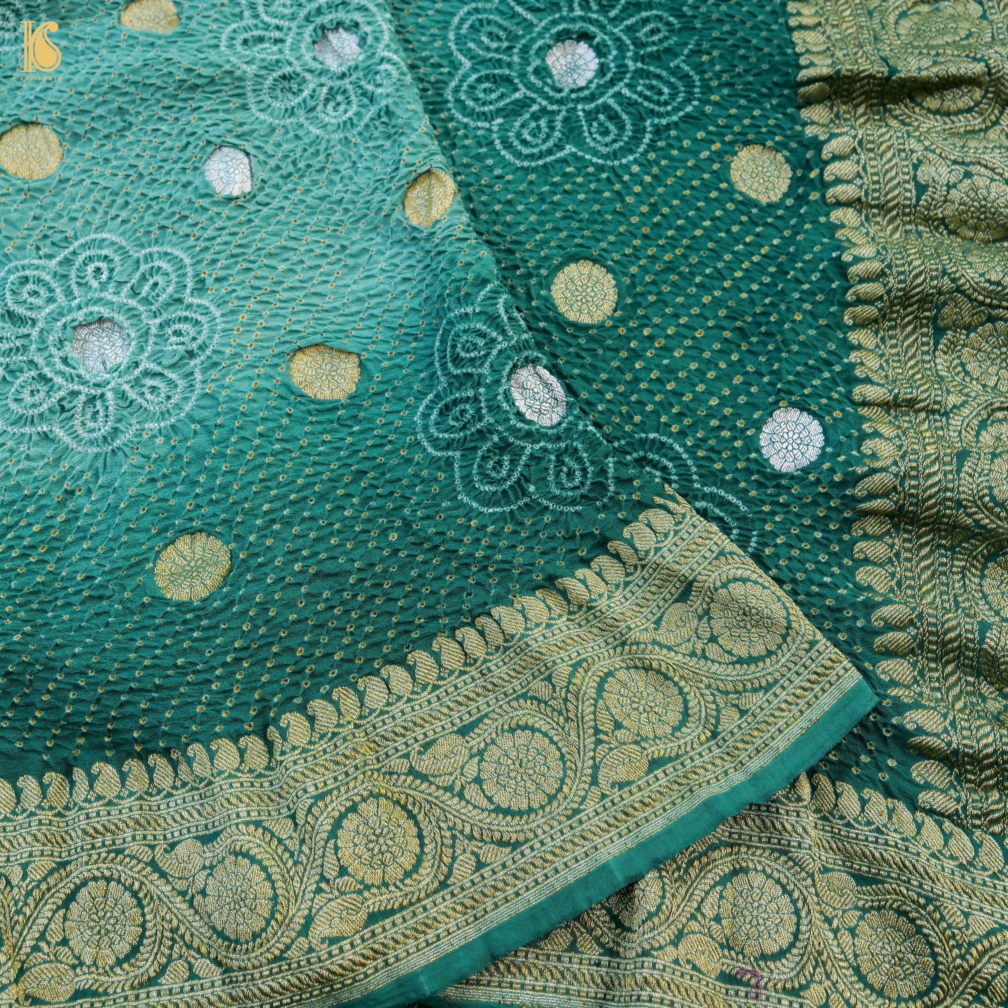 Green Banarasi Pure Georgette Bandhani Saree - Khinkhwab