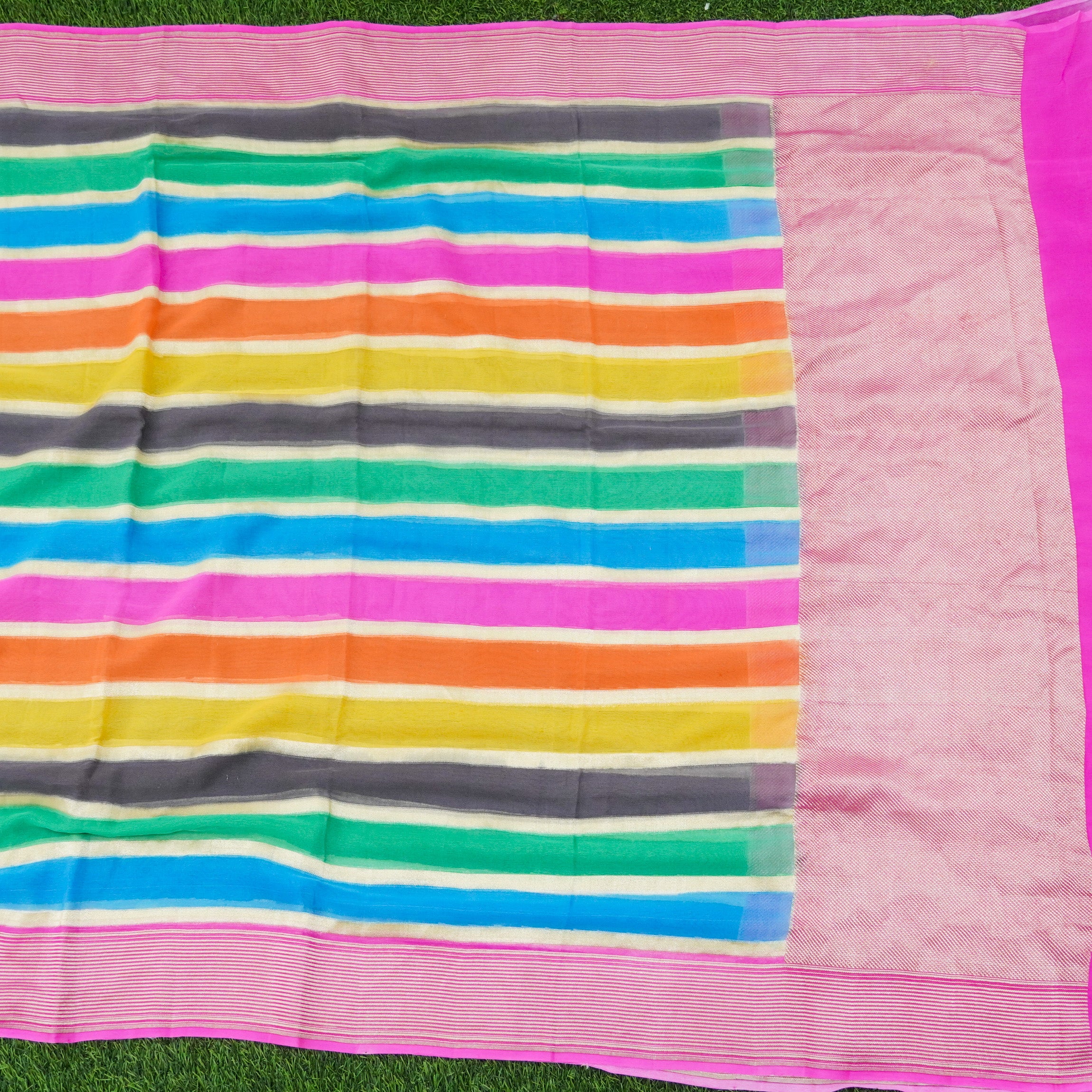 Pink Pure Georgette Handloom Banarasi Stripes Dupatta - Khinkhwab