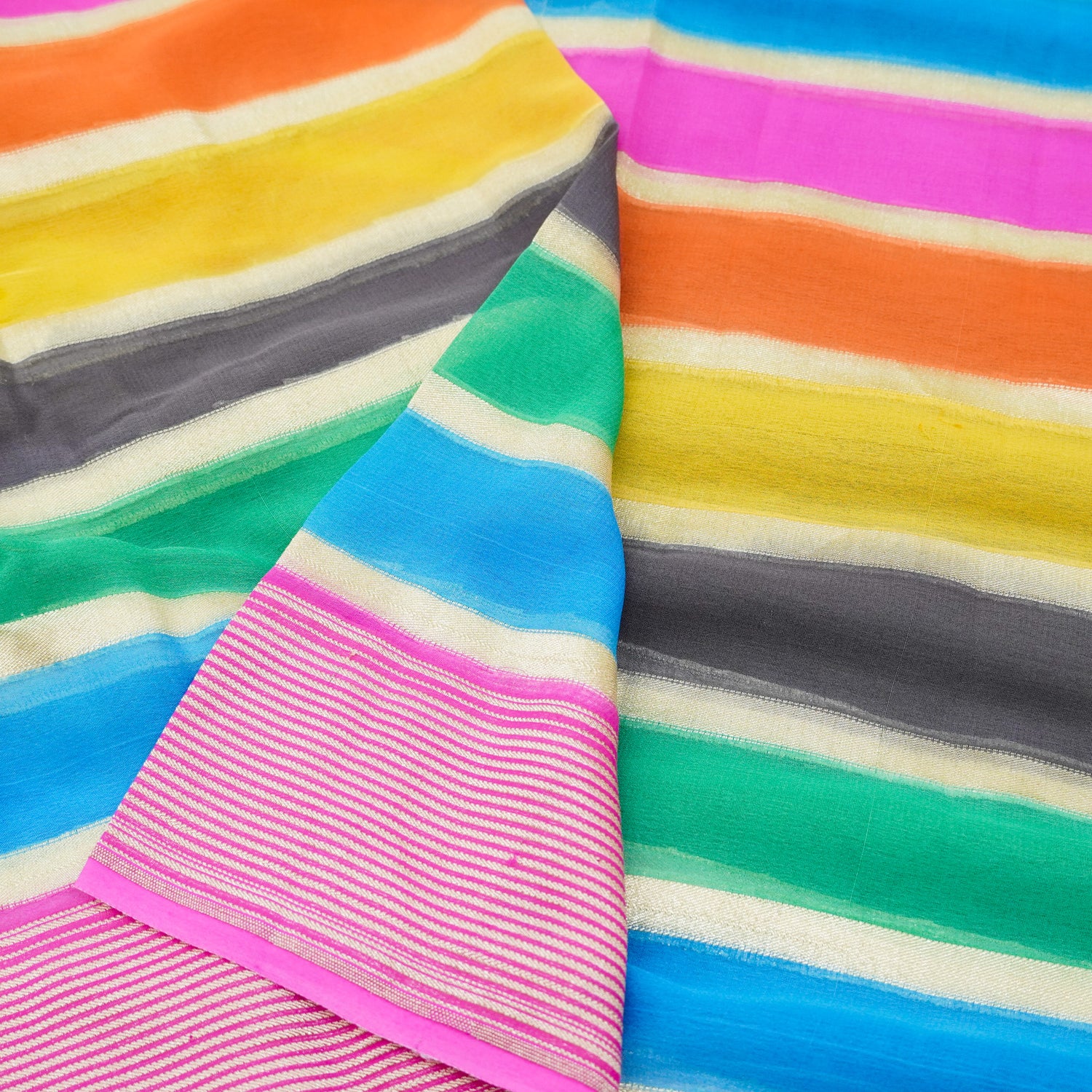 Pink Pure Georgette Handloom Banarasi Stripes Dupatta - Khinkhwab