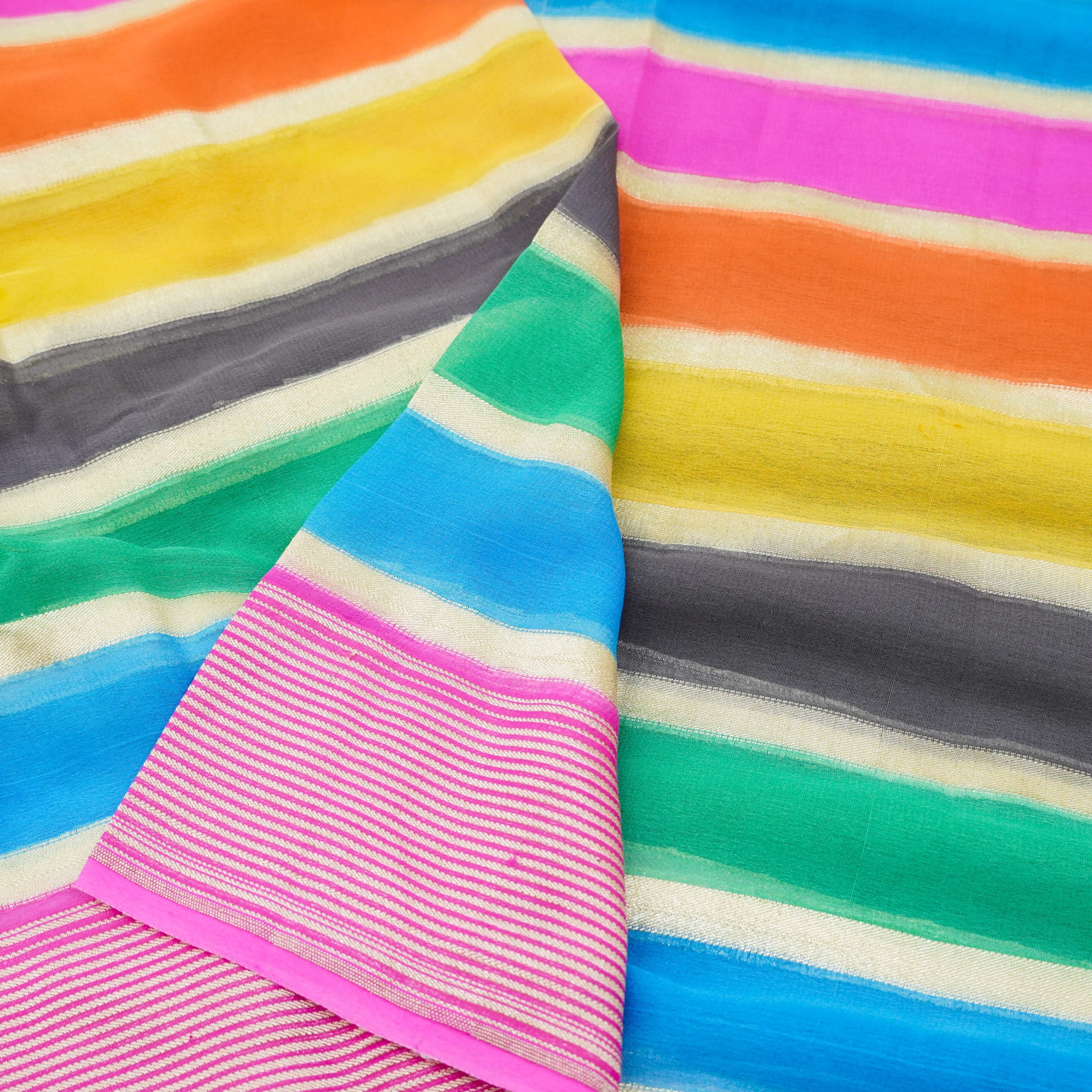 Pink Pure Georgette Handloom Banarasi Stripes Dupatta - Khinkhwab