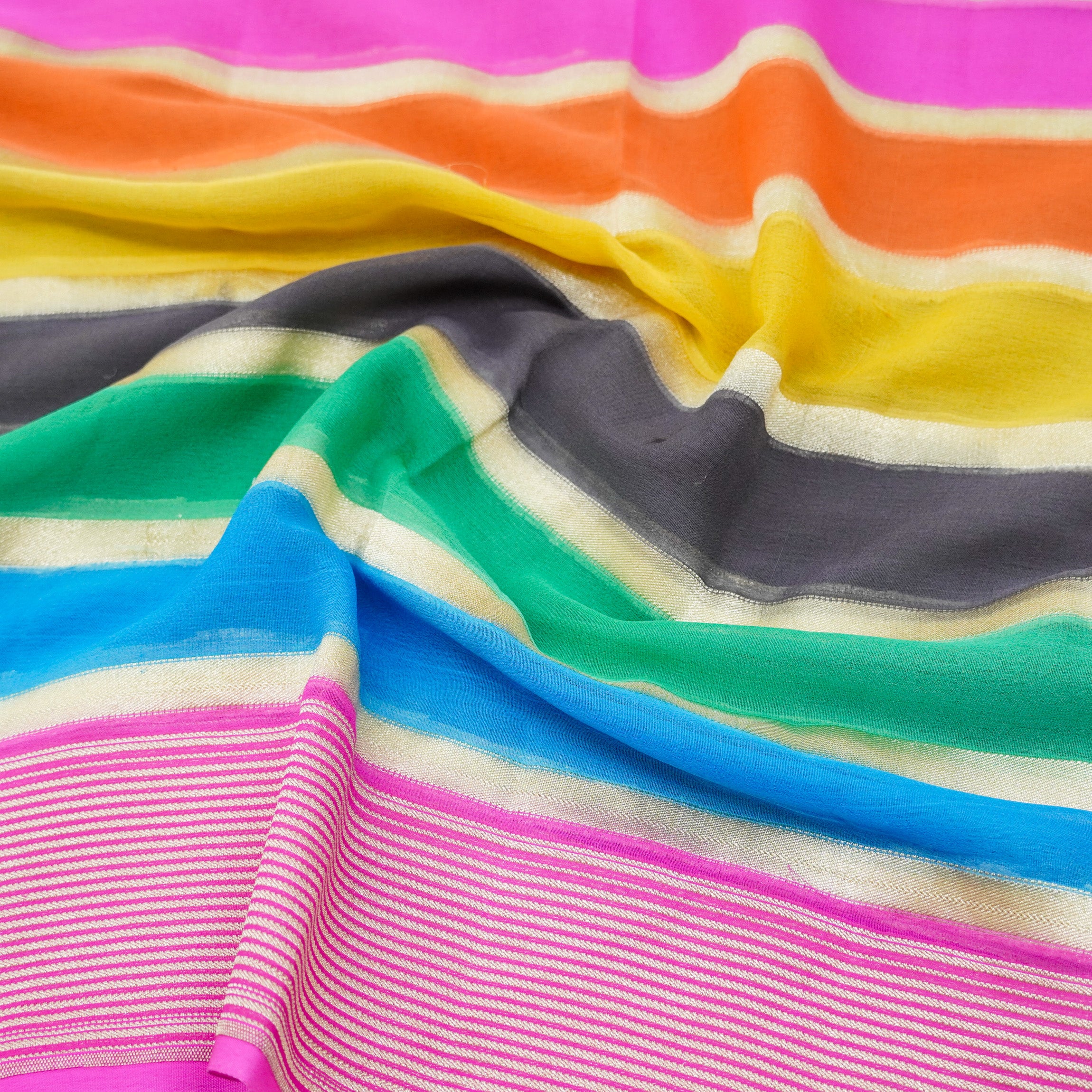 Pink Pure Georgette Handloom Banarasi Stripes Dupatta - Khinkhwab