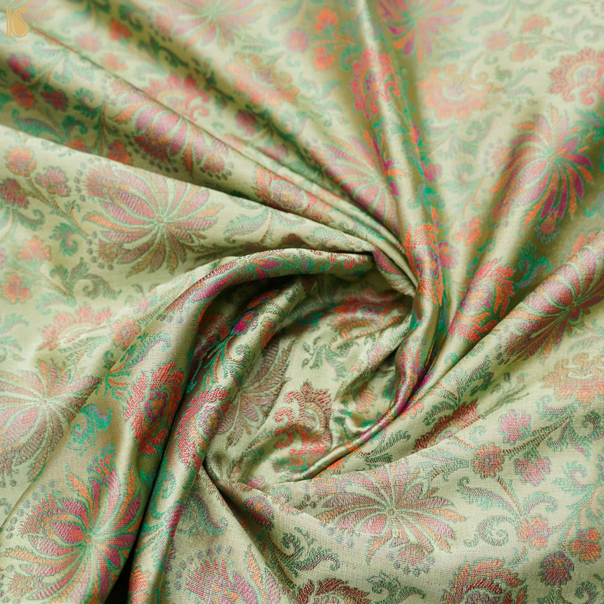 Fern Green Pure Banarasi Silk Handwoven Tanchui Kurta Fabric - Khinkhwab