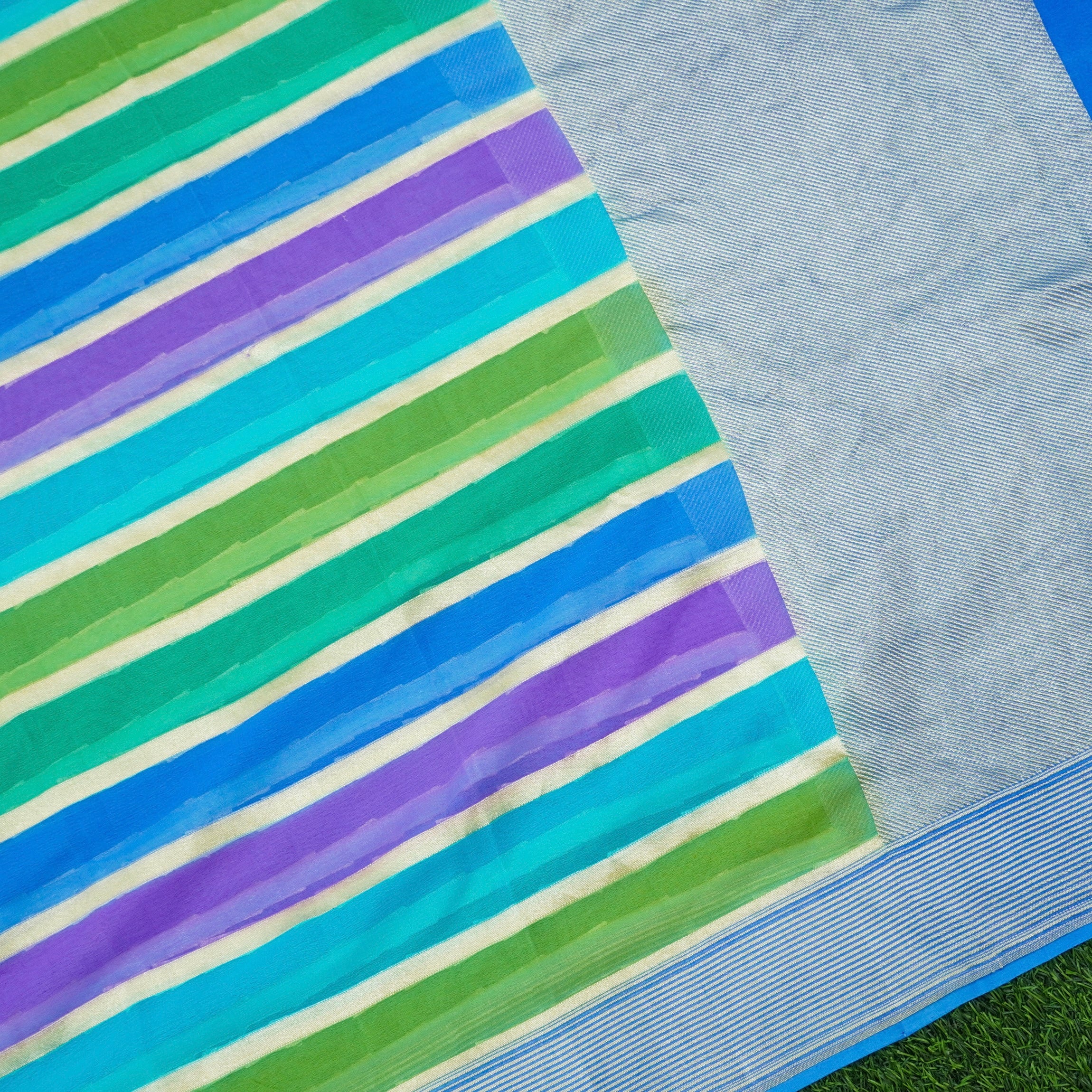 Dodger Blue Pure Georgette Handloom Banarasi Stripes Dupatta - Khinkhwab