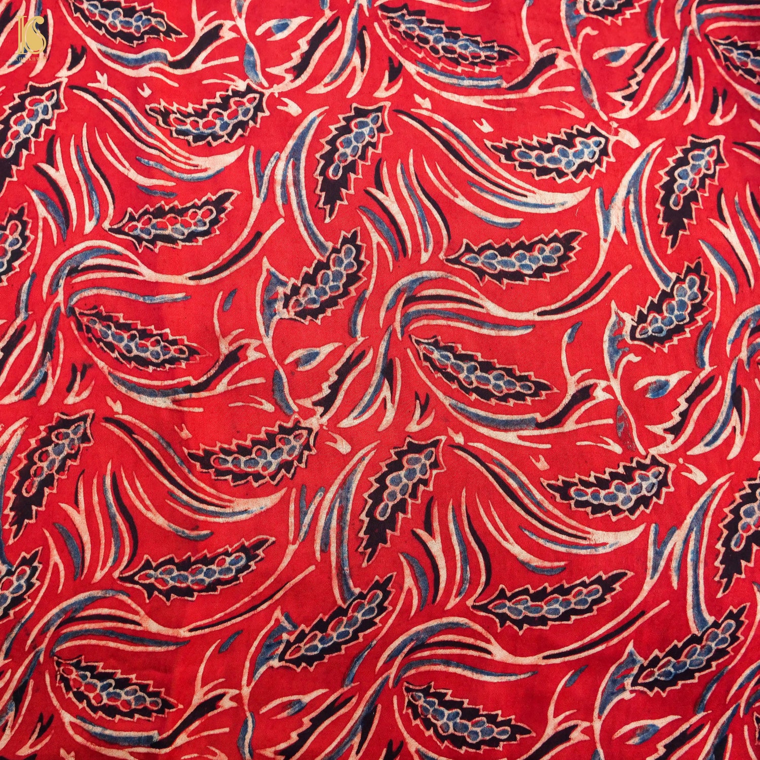 Red Hand Block Ajrakh Modal Silk Fabric - Khinkhwab