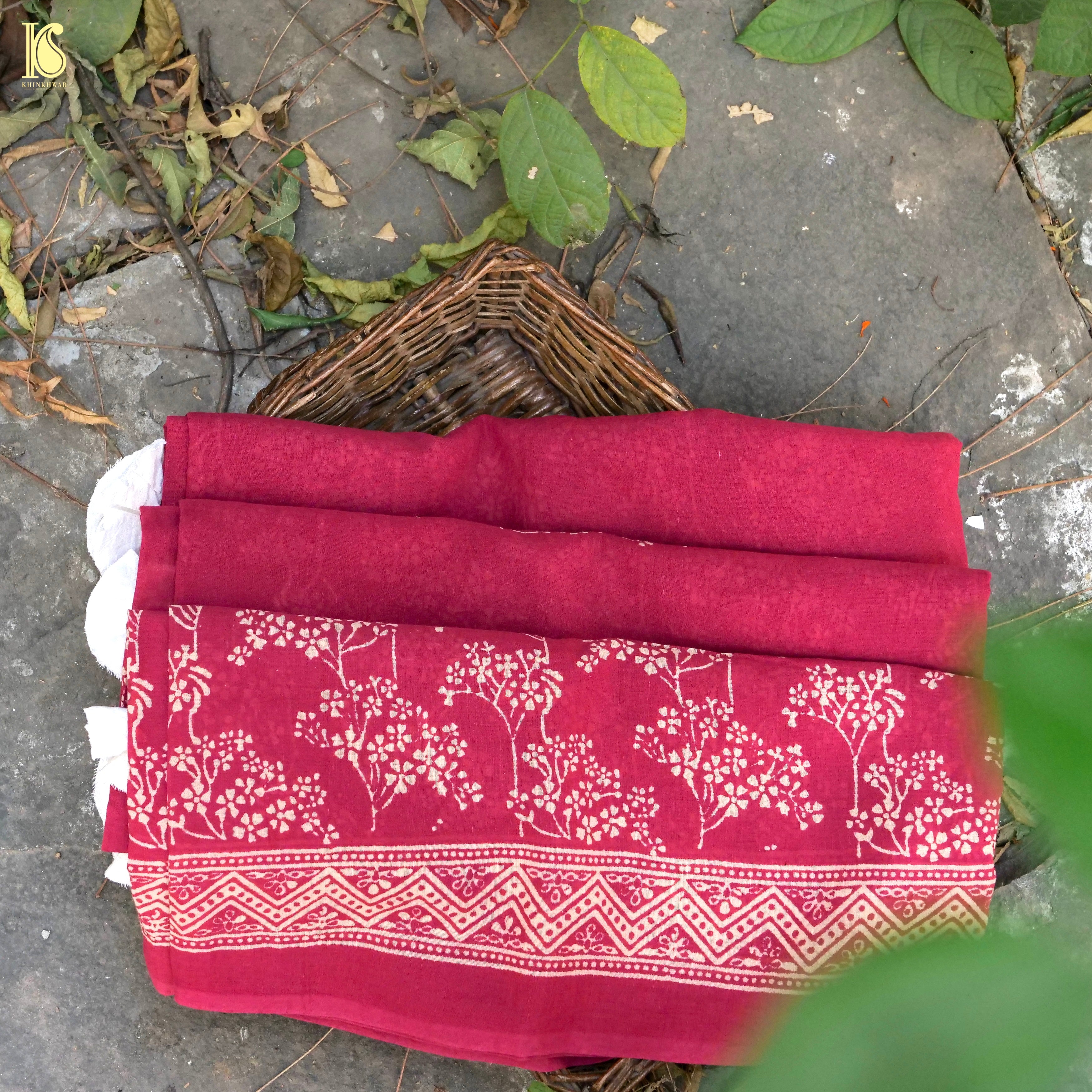 Red Pure Mul Cotton Ajrakh Saree - Khinkhwab