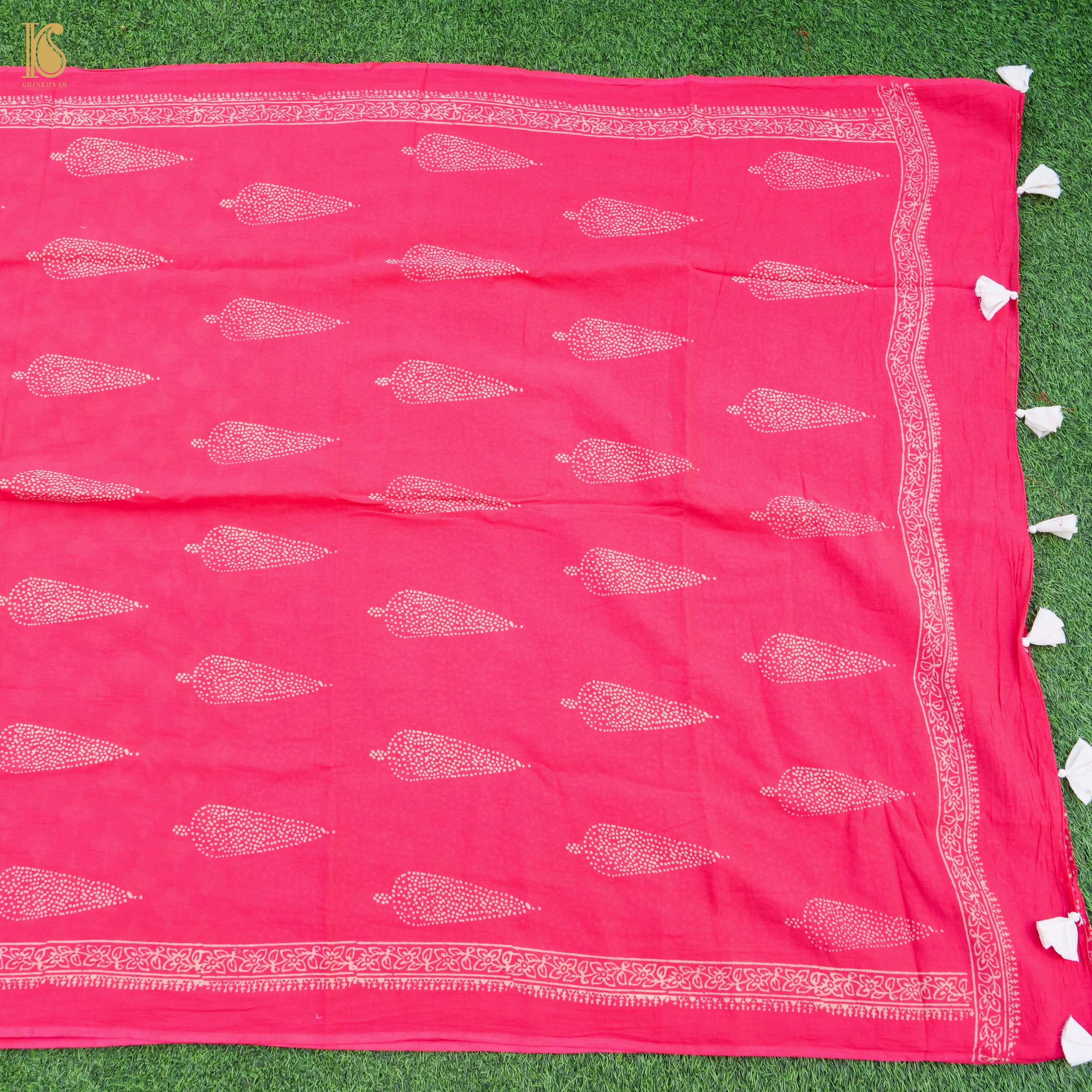 Red Pure Mul Cotton Ajrakh Saree - Khinkhwab