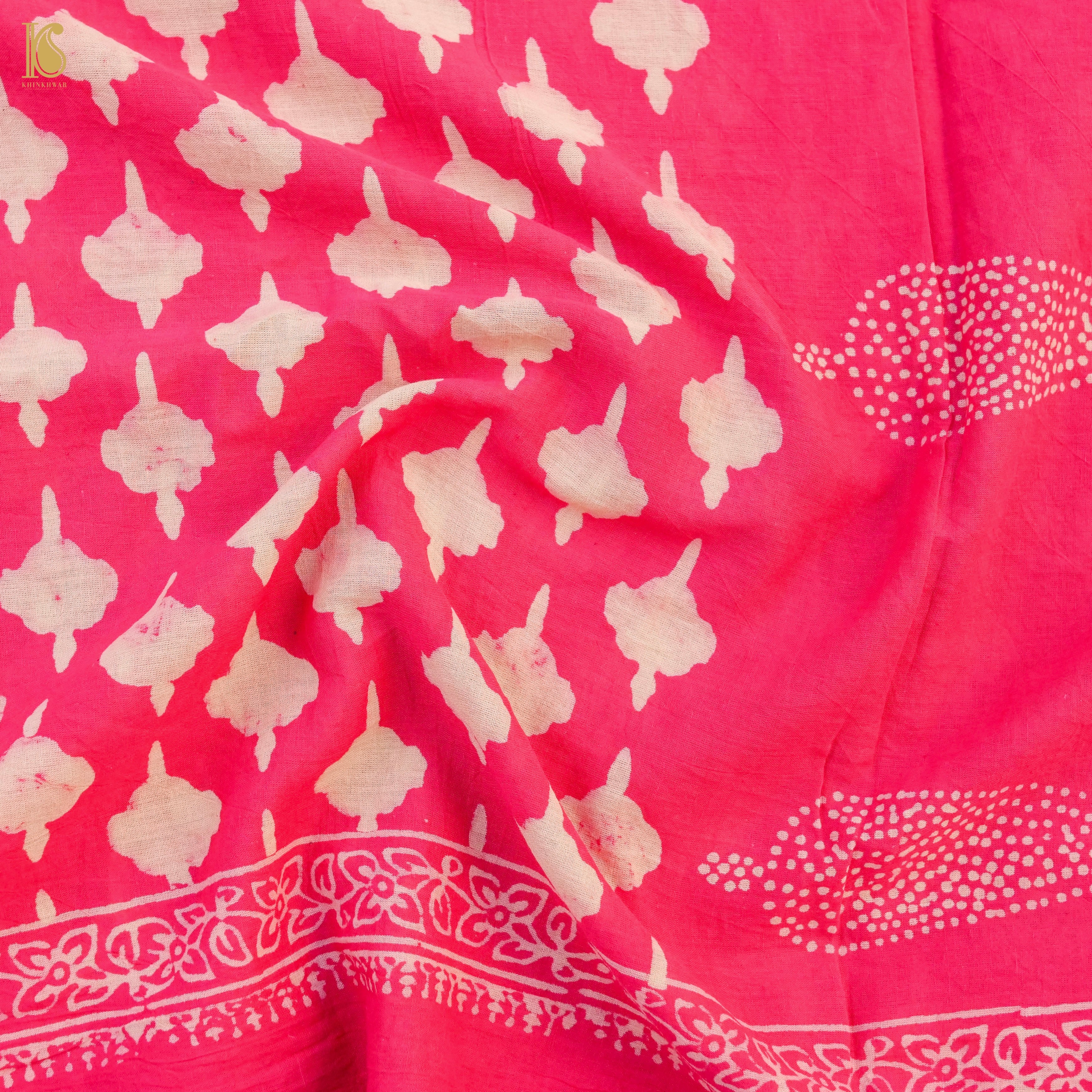 Red Pure Mul Cotton Ajrakh Saree - Khinkhwab