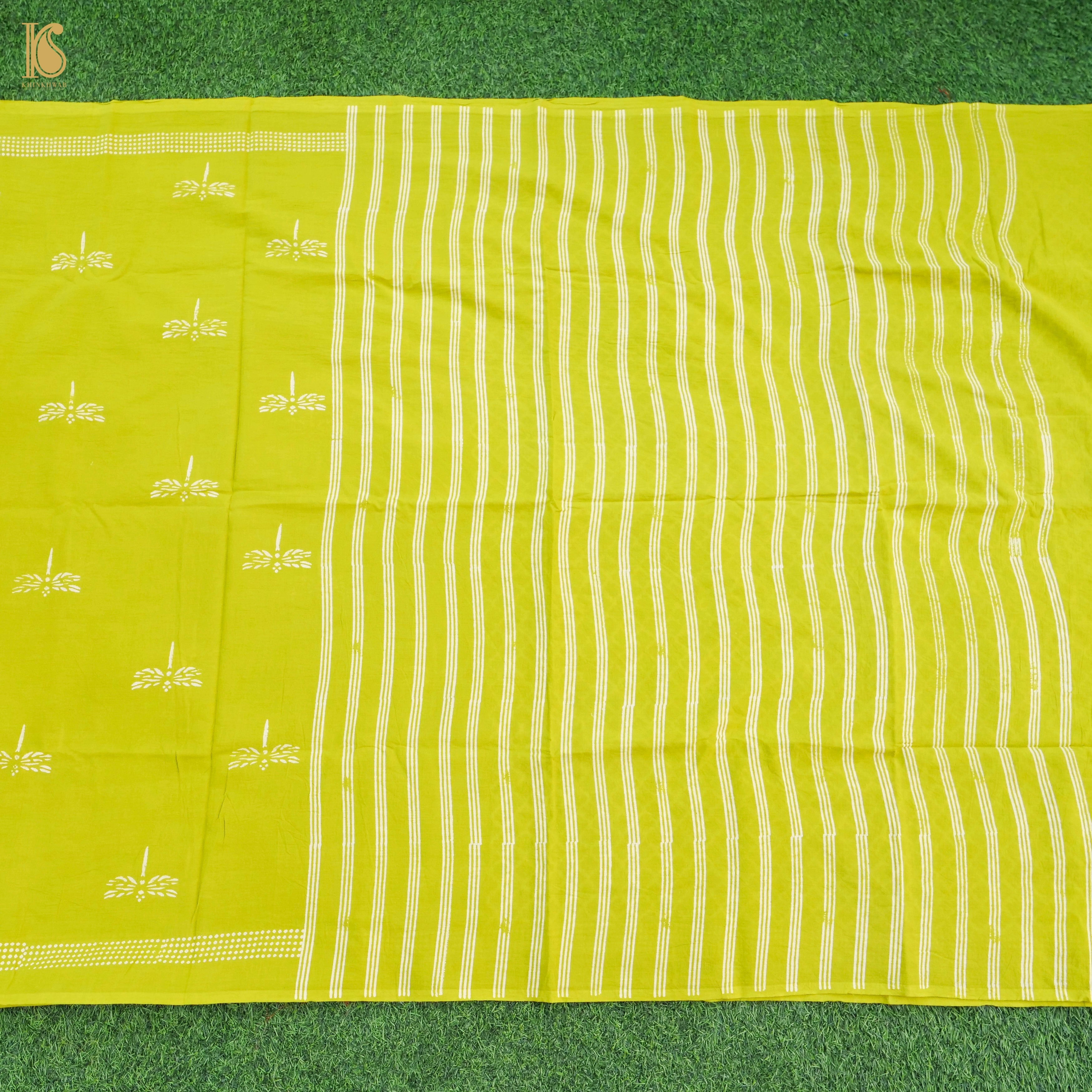 Barberry Green Pure Mul Cotton Ajrakh Saree - Khinkhwab