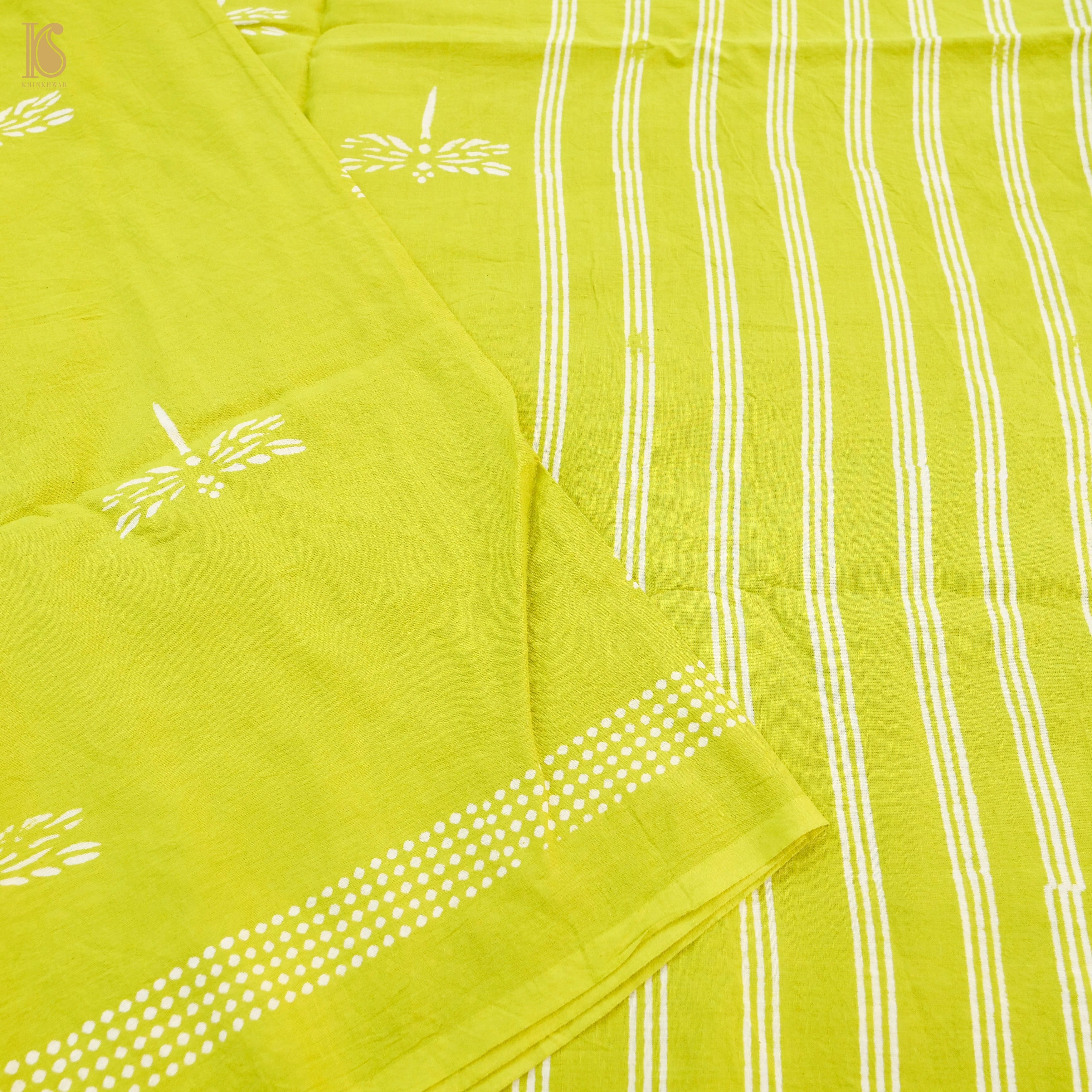 Barberry Green Pure Mul Cotton Ajrakh Saree - Khinkhwab