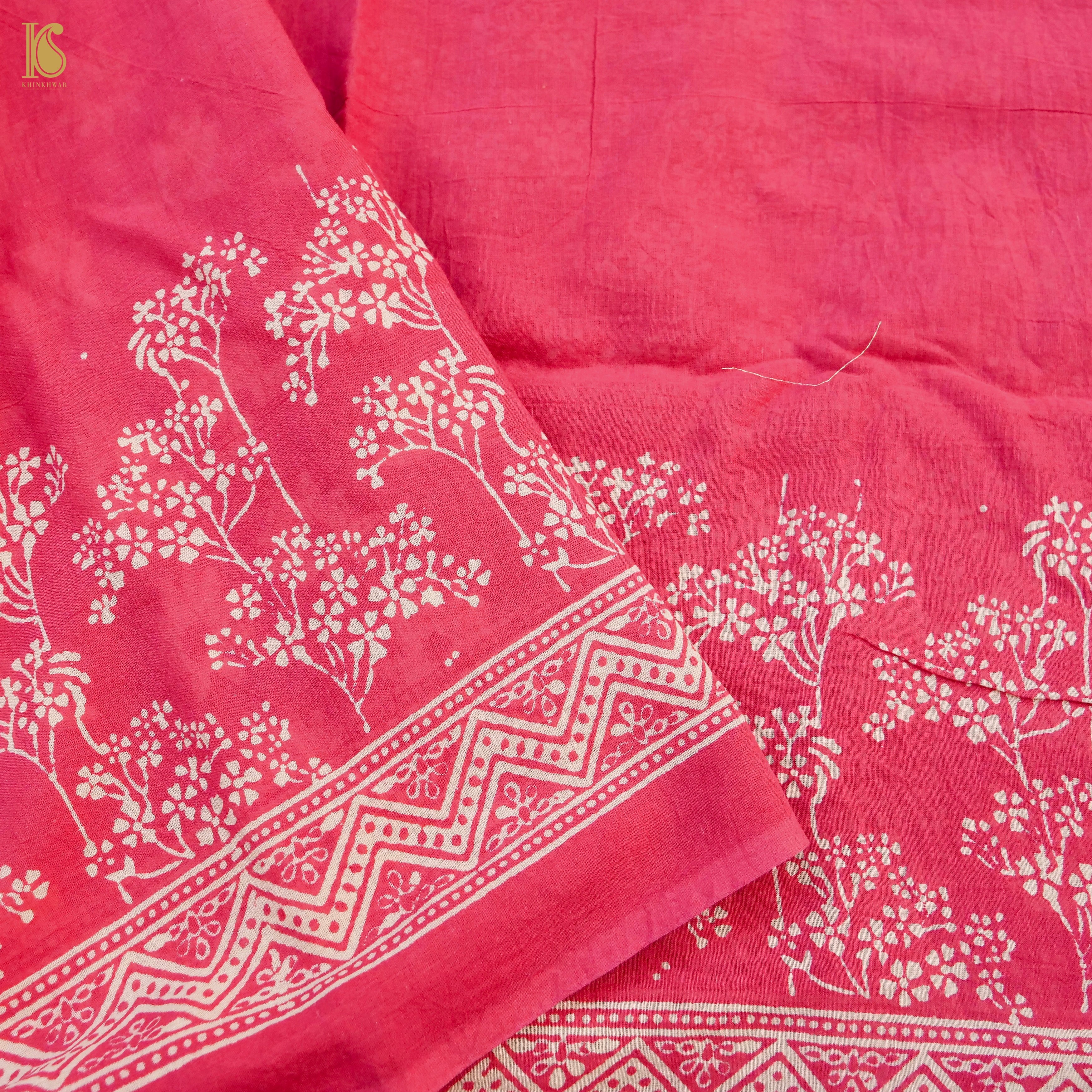 Red Pure Mul Cotton Ajrakh Saree - Khinkhwab