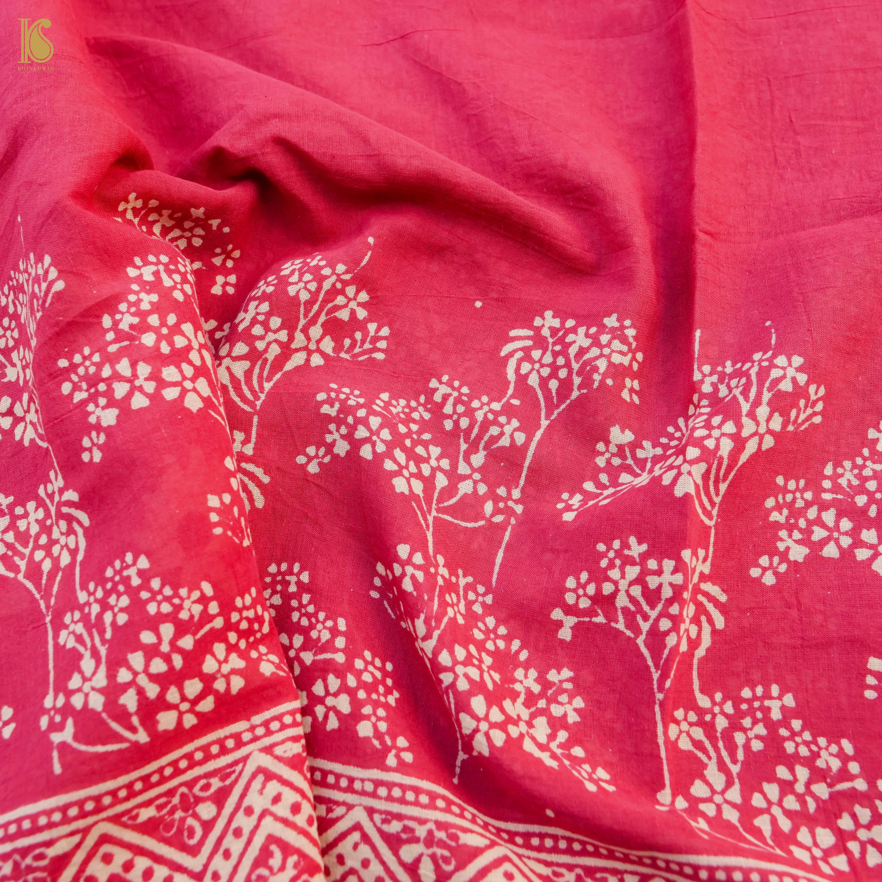 Red Pure Mul Cotton Ajrakh Saree - Khinkhwab
