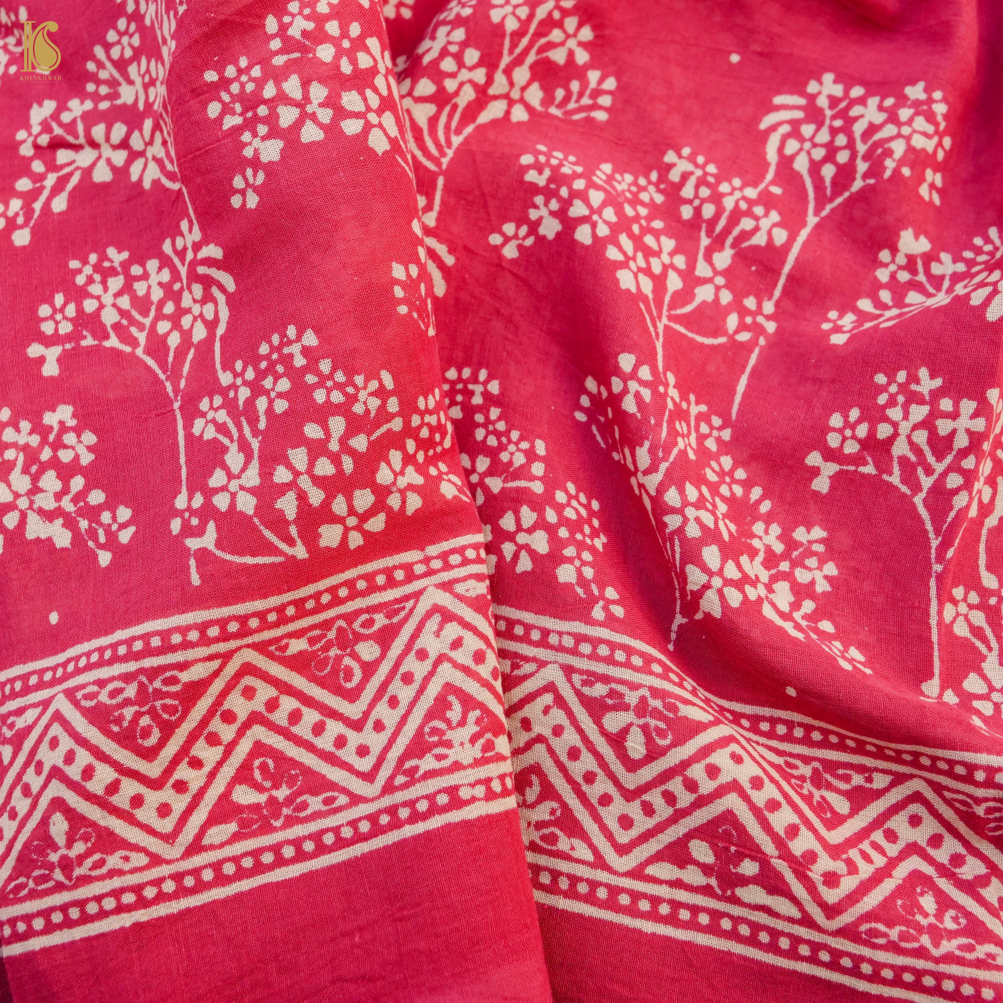 Red Pure Mul Cotton Ajrakh Saree - Khinkhwab