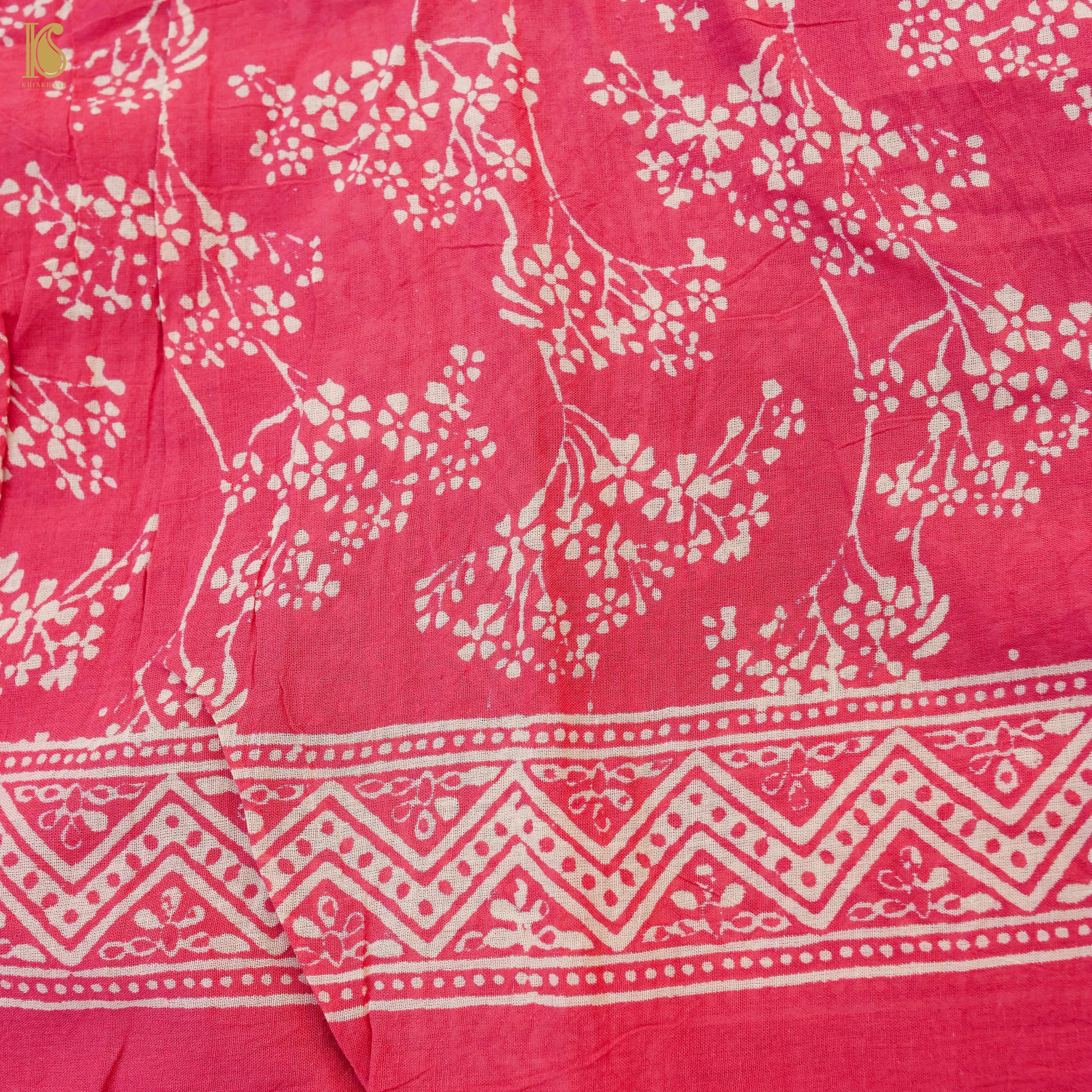 Red Pure Mul Cotton Ajrakh Saree - Khinkhwab