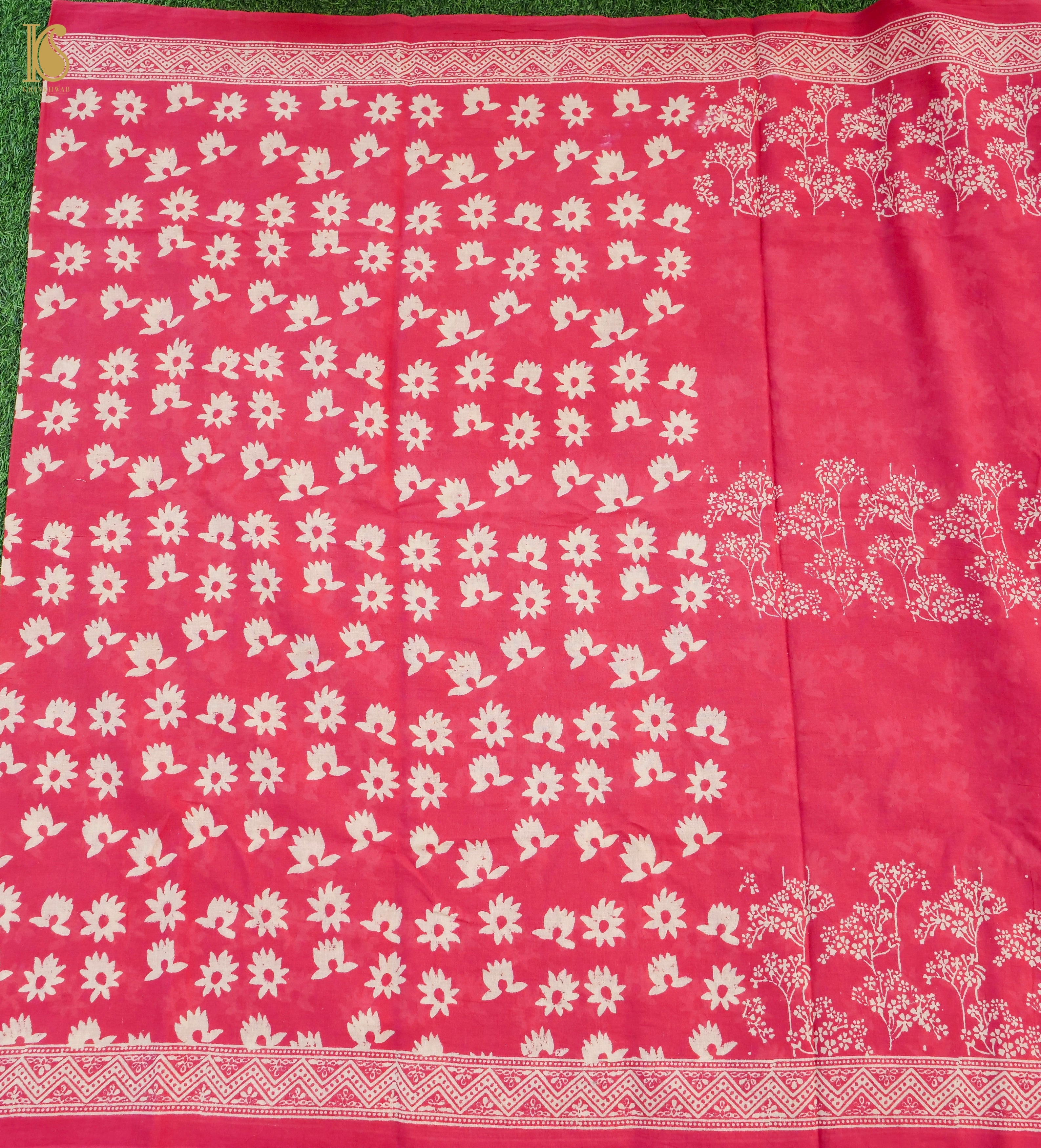 Red Pure Mul Cotton Ajrakh Saree - Khinkhwab