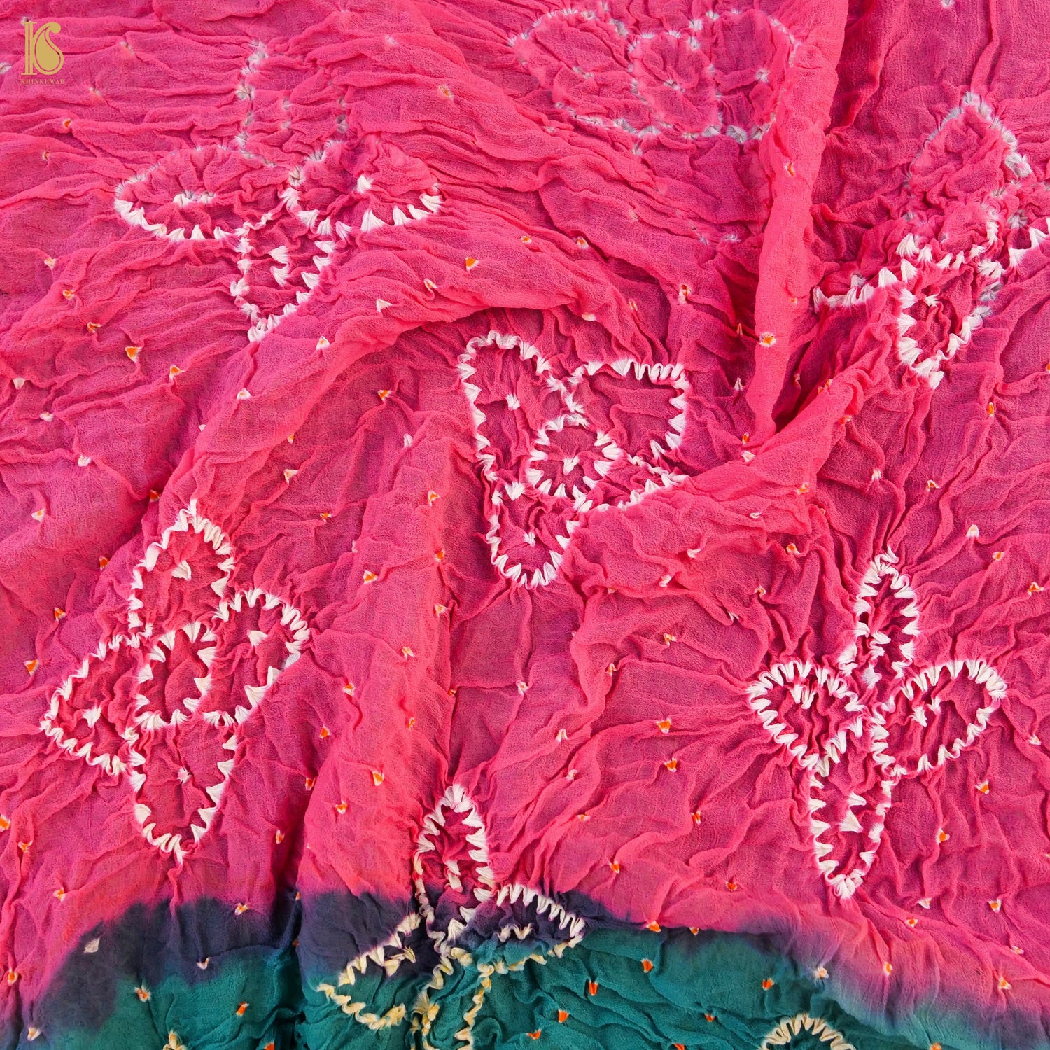 Pink & Green Pure Georgette Bandhani Stole - Khinkhwab