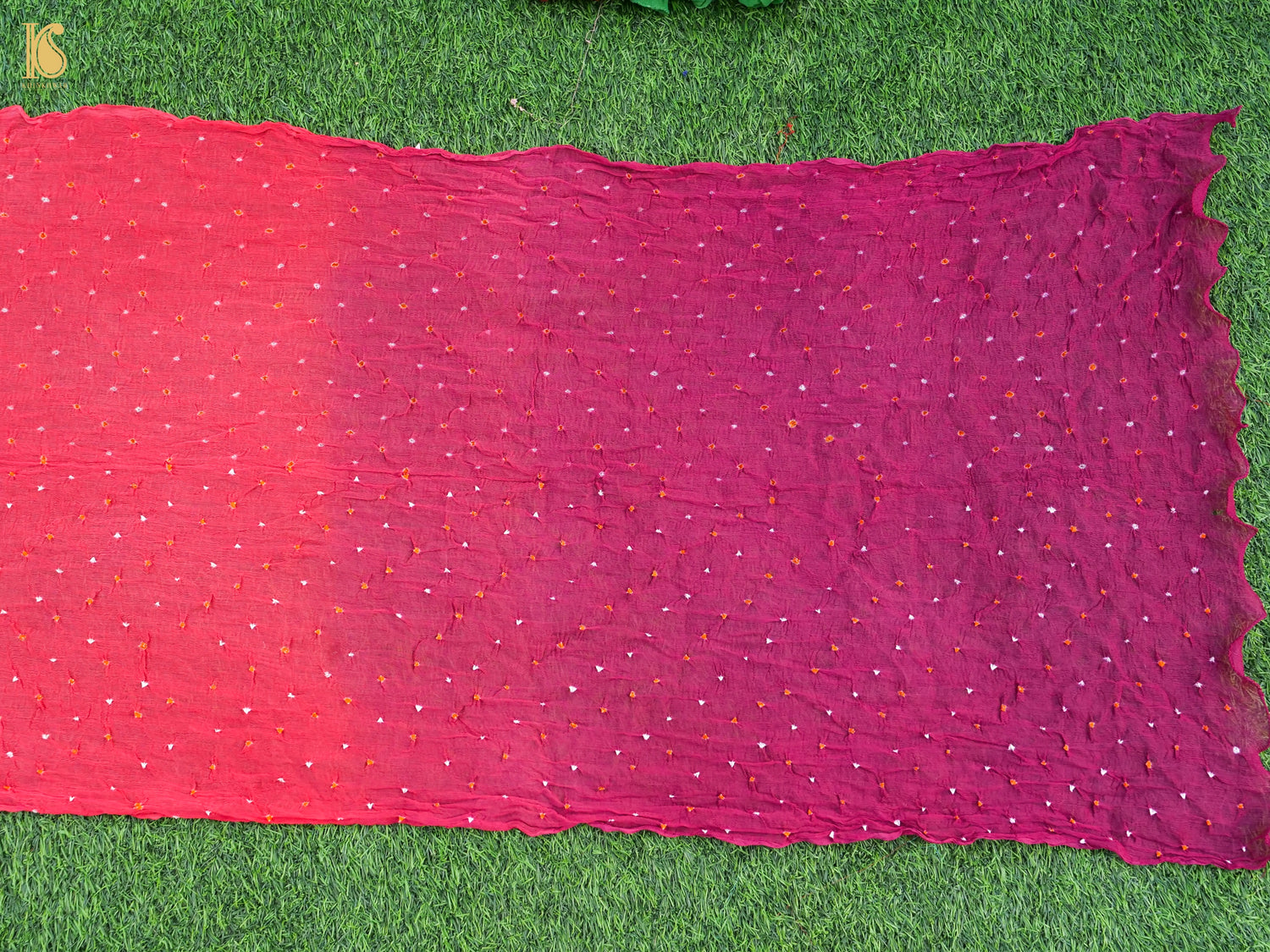 Purple & Pink Pure Georgette Bandhani Stole - Khinkhwab