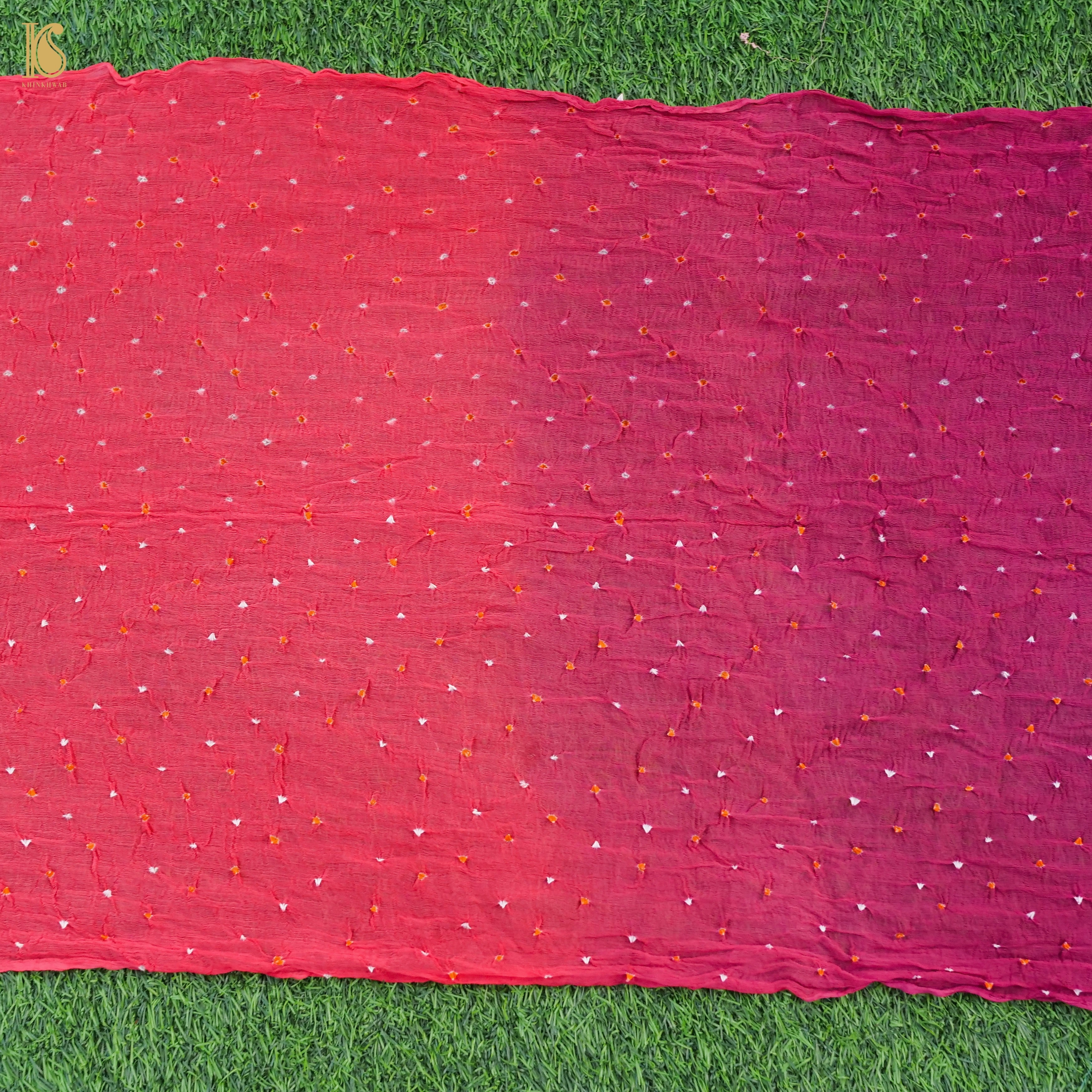 Purple & Pink Pure Georgette Bandhani Stole - Khinkhwab