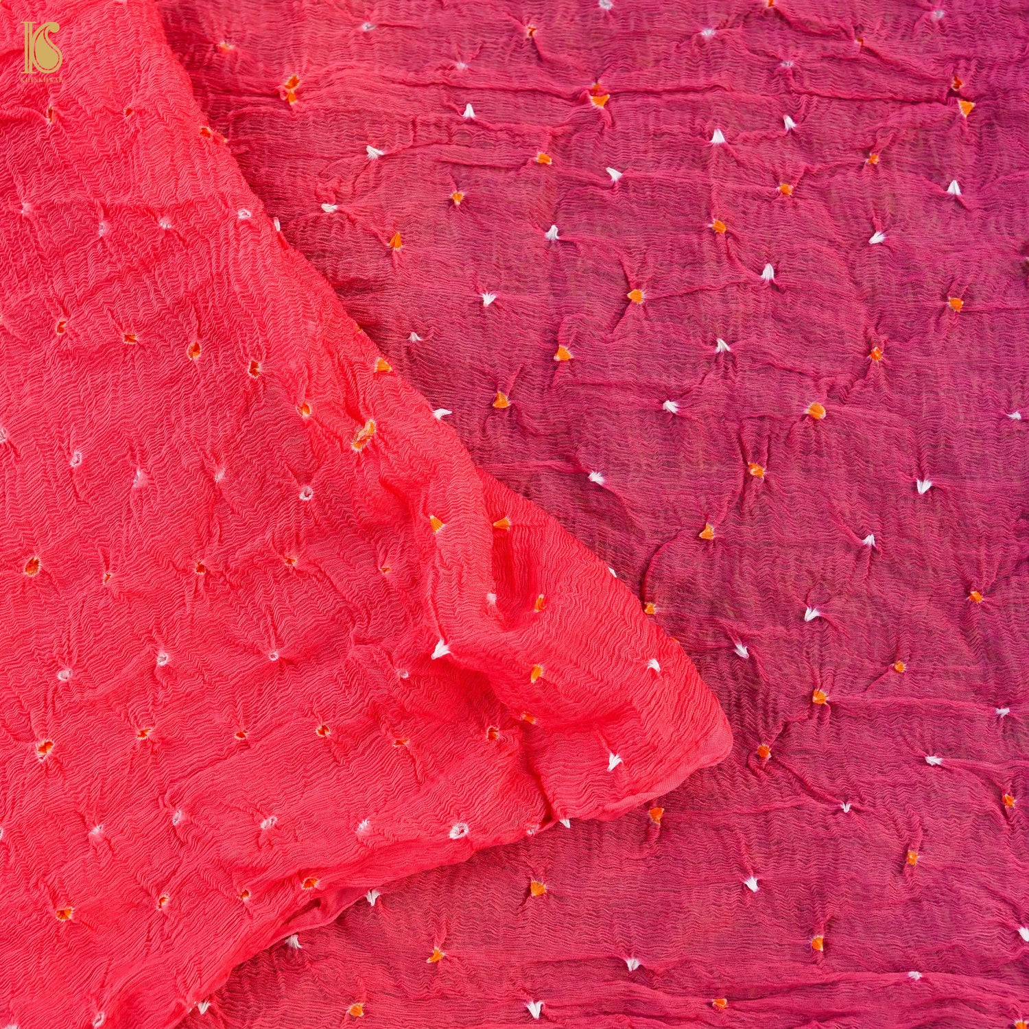 Purple & Pink Pure Georgette Bandhani Stole - Khinkhwab