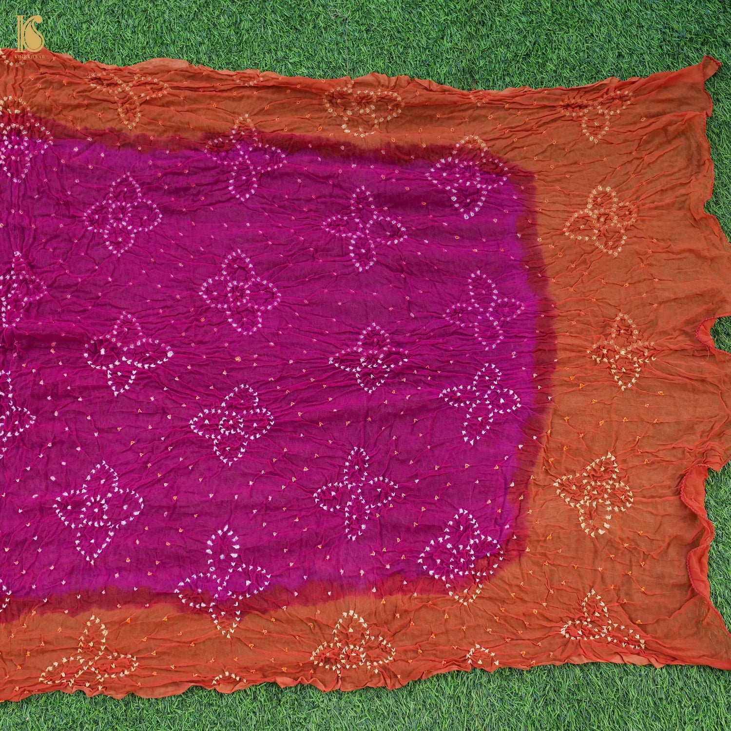 Purple & Orange Pure Georgette Bandhani Stole - Khinkhwab