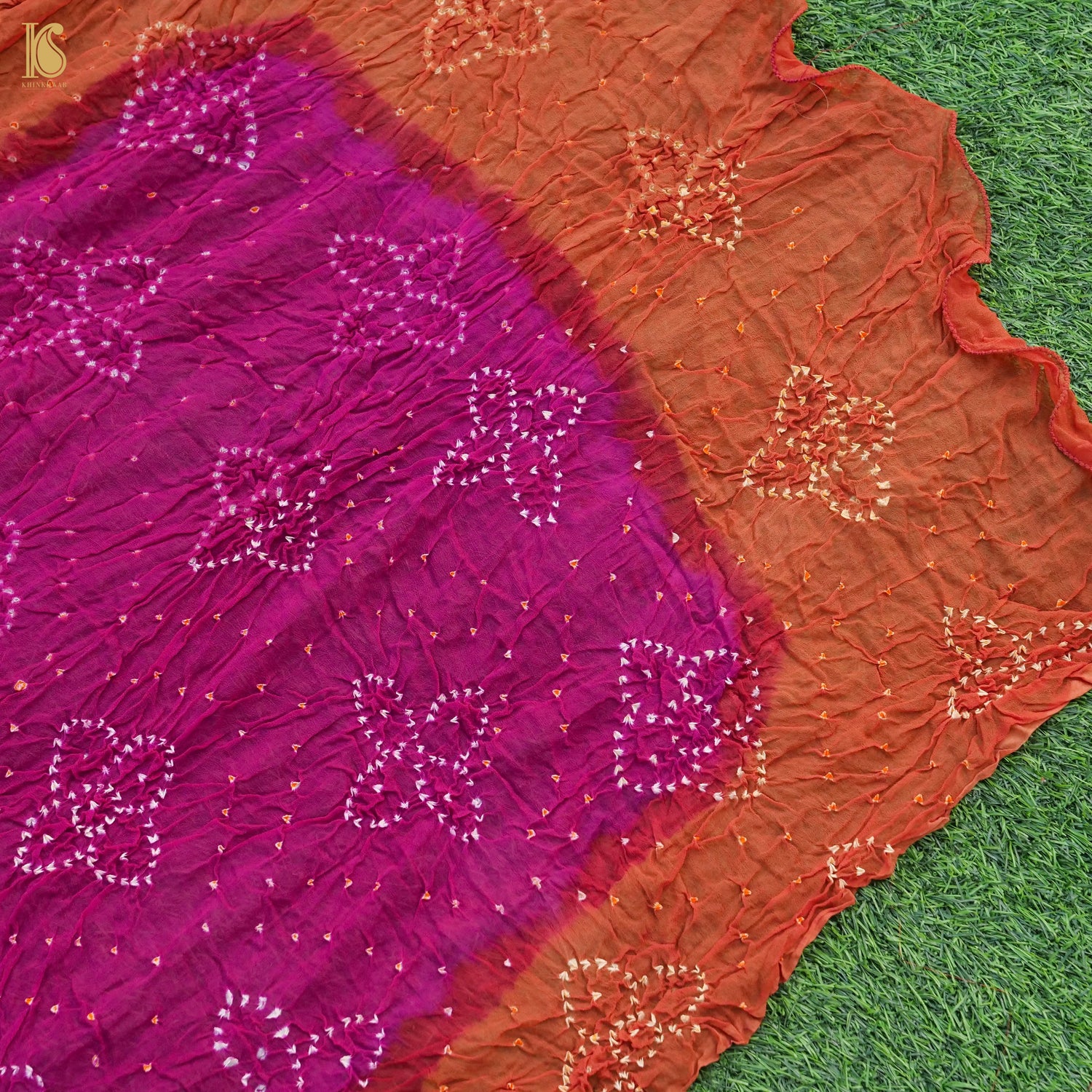 Purple & Orange Pure Georgette Bandhani Stole - Khinkhwab