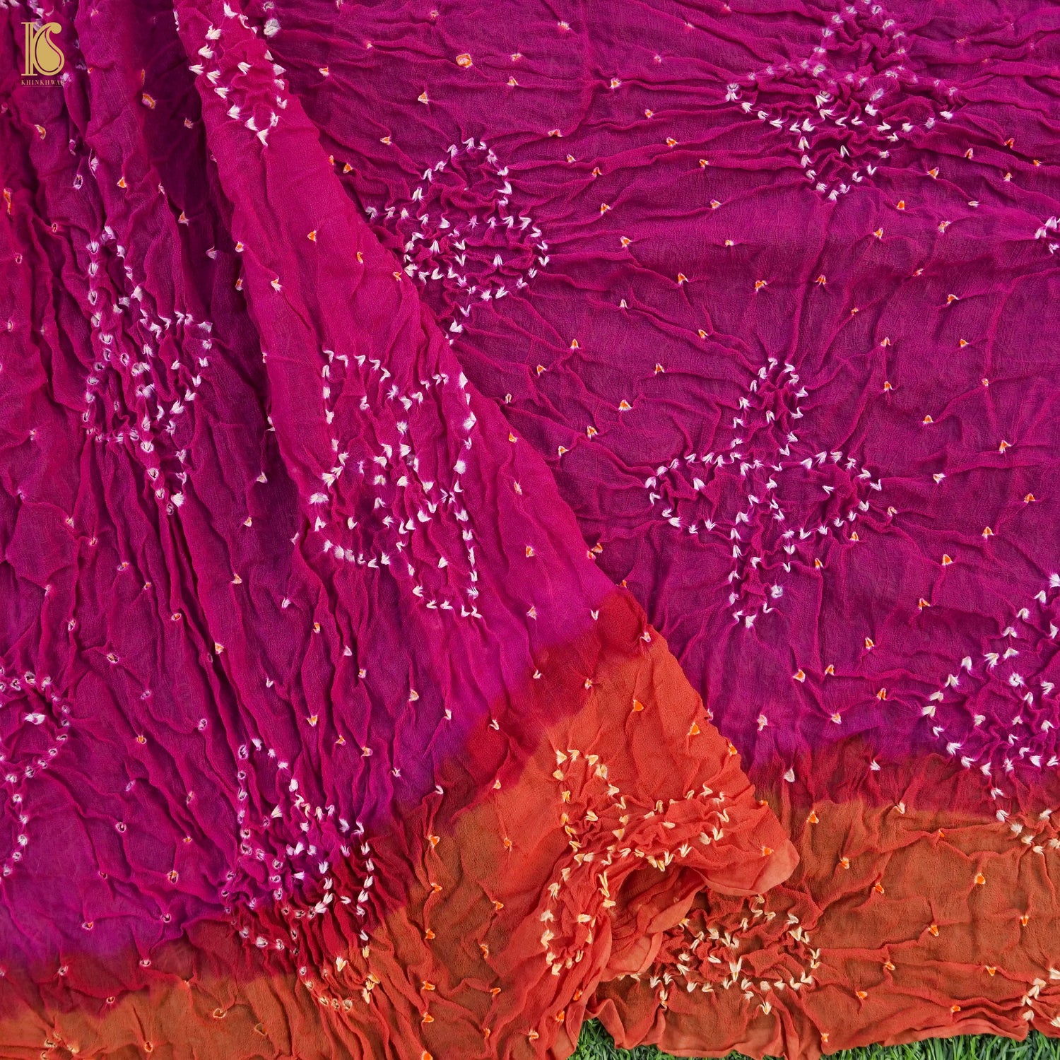 Purple & Orange Pure Georgette Bandhani Stole - Khinkhwab