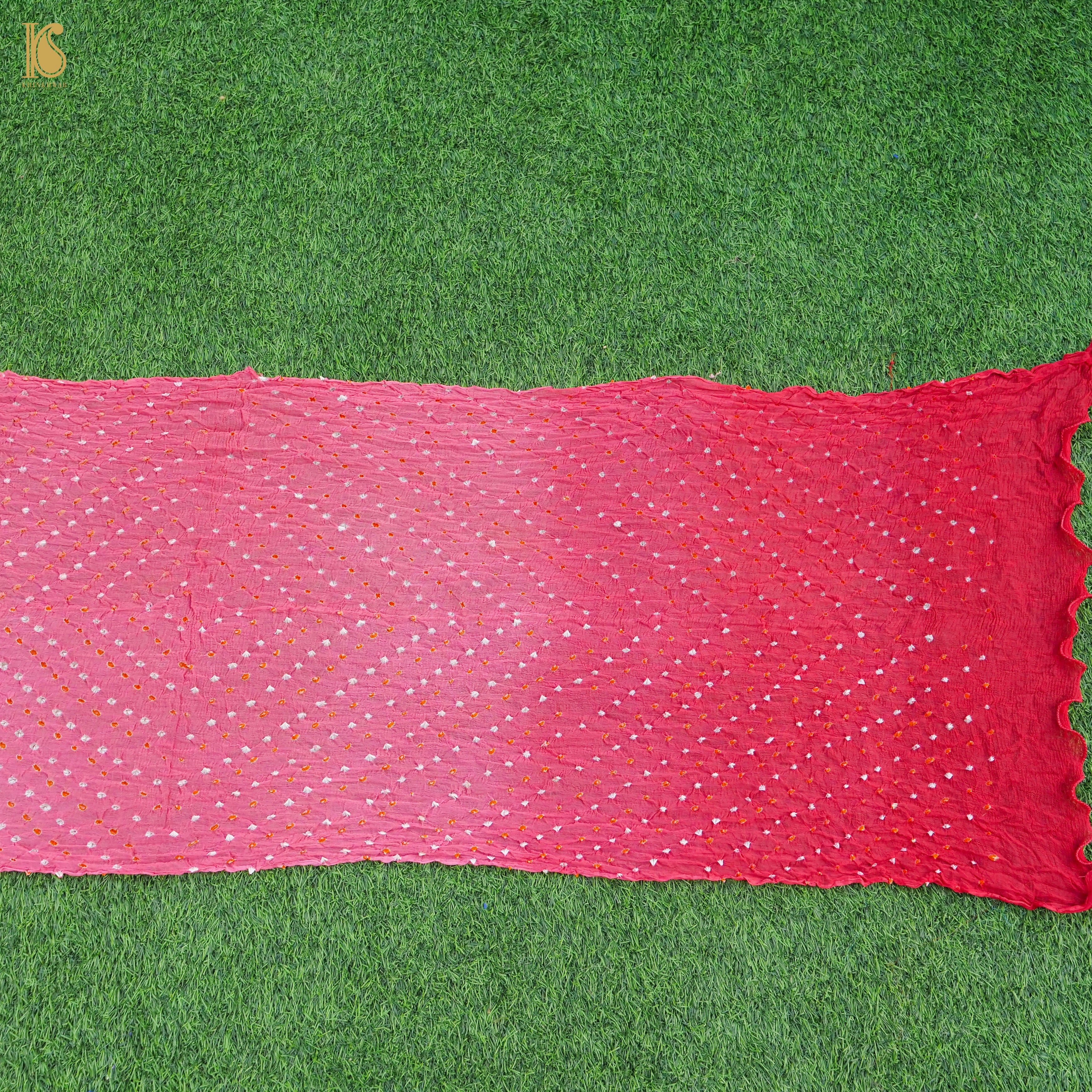 Shaded Pink Pure Georgette Bandhani Stole - Khinkhwab