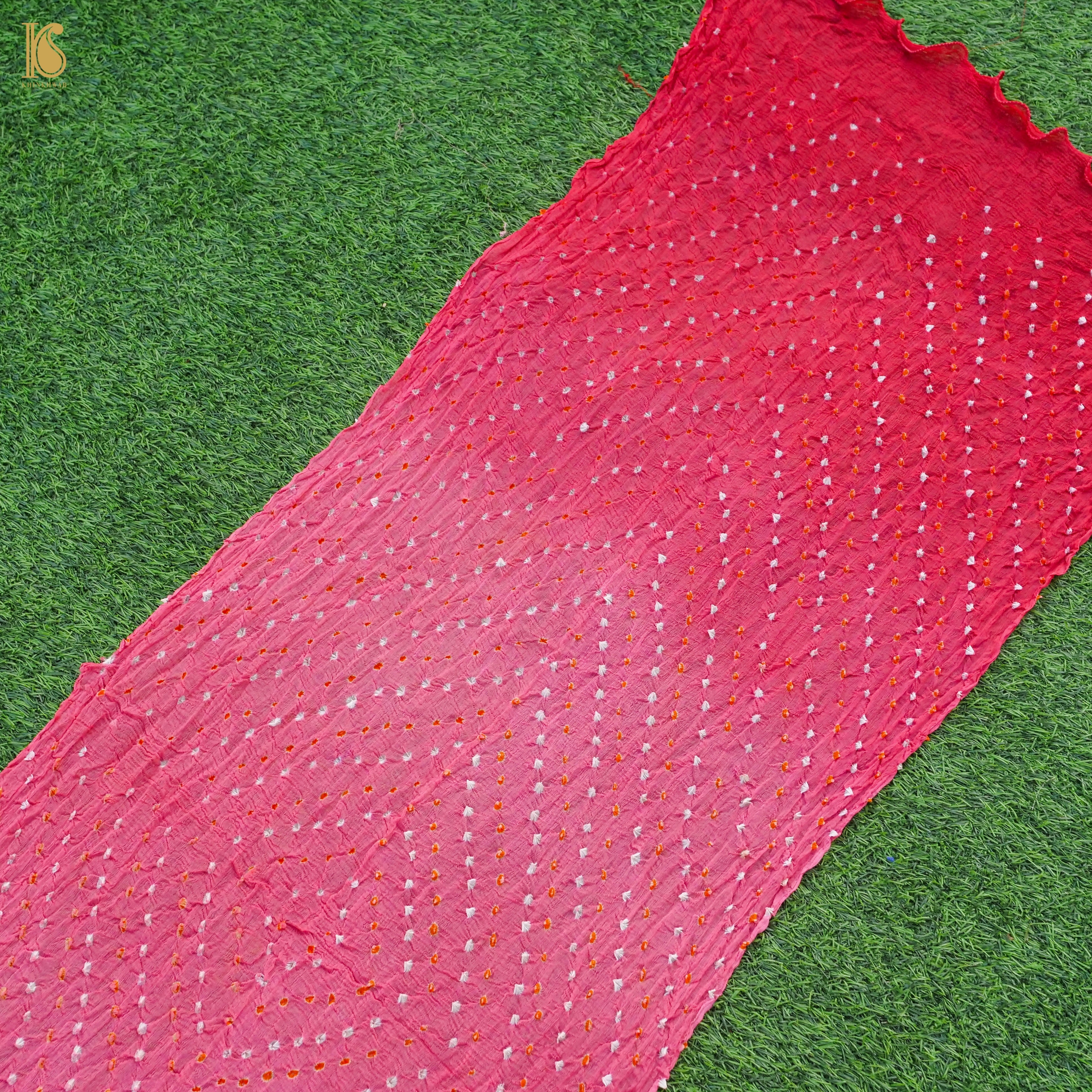 Shaded Pink Pure Georgette Bandhani Stole - Khinkhwab